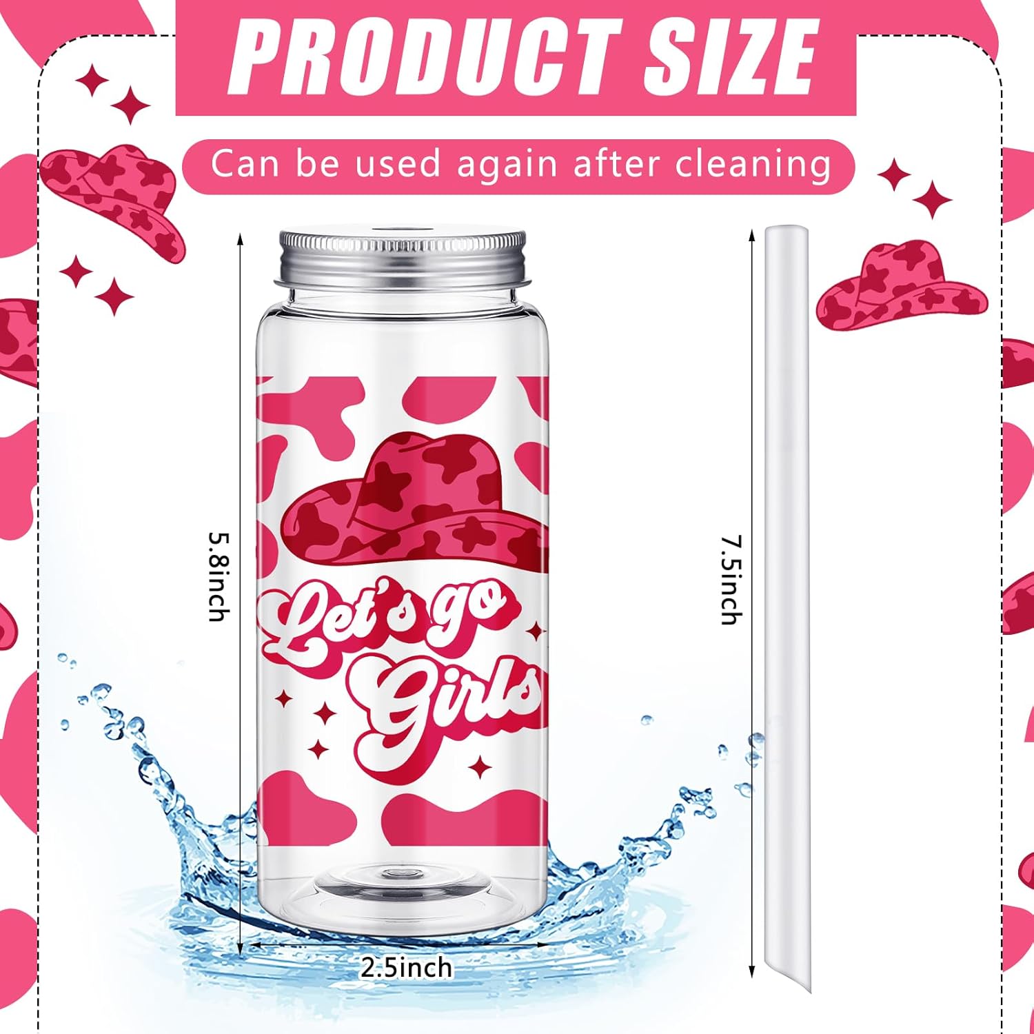 24 Pcs Western Cowgirl Tumbler Cowgirl Party Favors Plastic Cups with Lids and Straws 13.5oz Let's Go Girls Party Supplies Reusable Coffee Cup for Bachelorette Birthday Valentine's Gifts - Image 2