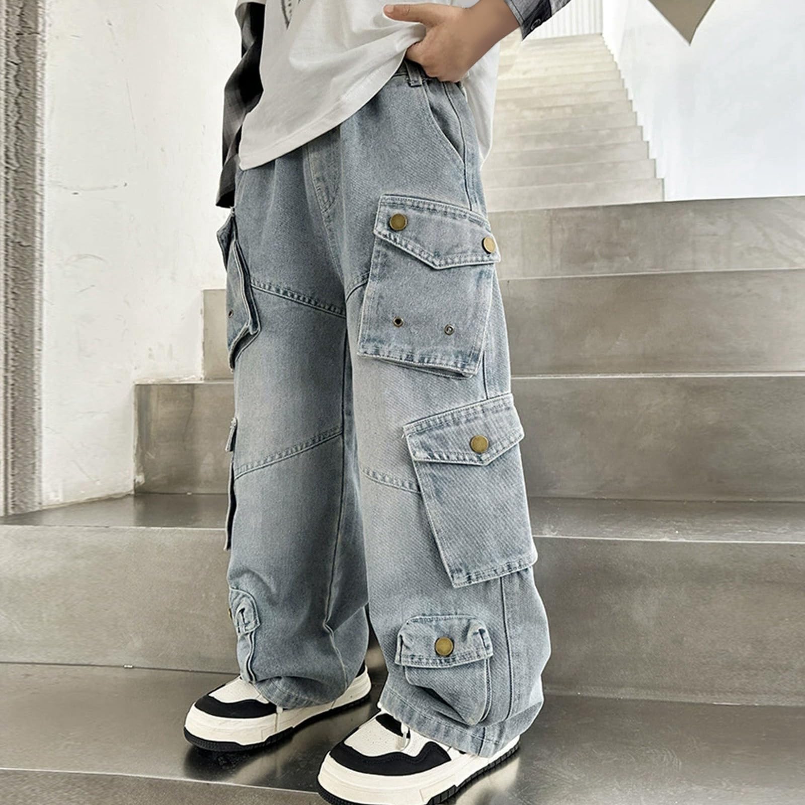 Pantaloni Ragazzo 8 Anni - Pantaloni Cargo da Jogging per Ragazzi con Cintura Pantaloni Casual in Twill Resistente per Bambini Parco Giochi Scuola Quotidiano Comodi Flessibili Facili da Muovere Gioco