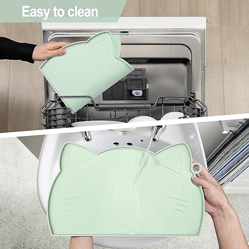 Miniatura 21 de Coomazy Tapete de comida para gatos, tapete de alimentación para perros más grueso para alimentos y agua, tapete de silicona antideslizante