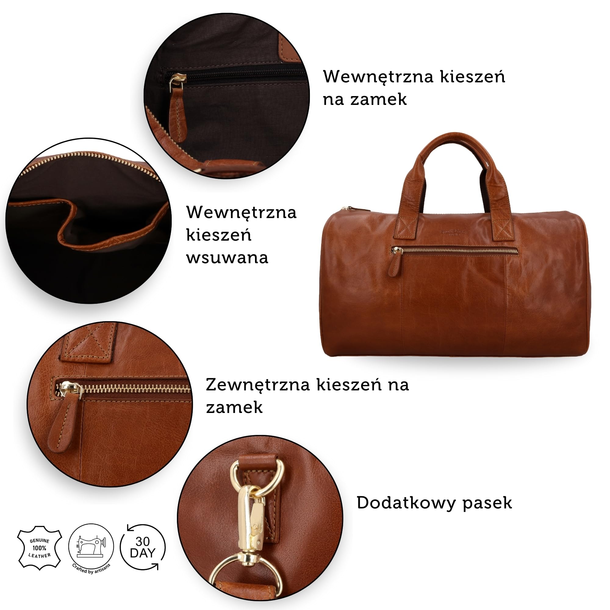 Gusti Torba podróżna skórzana Hall – Duża torba sportowa z prawdziwej skóry na weekend, bagaż podręczny, brązowa, pojemna, stylowa