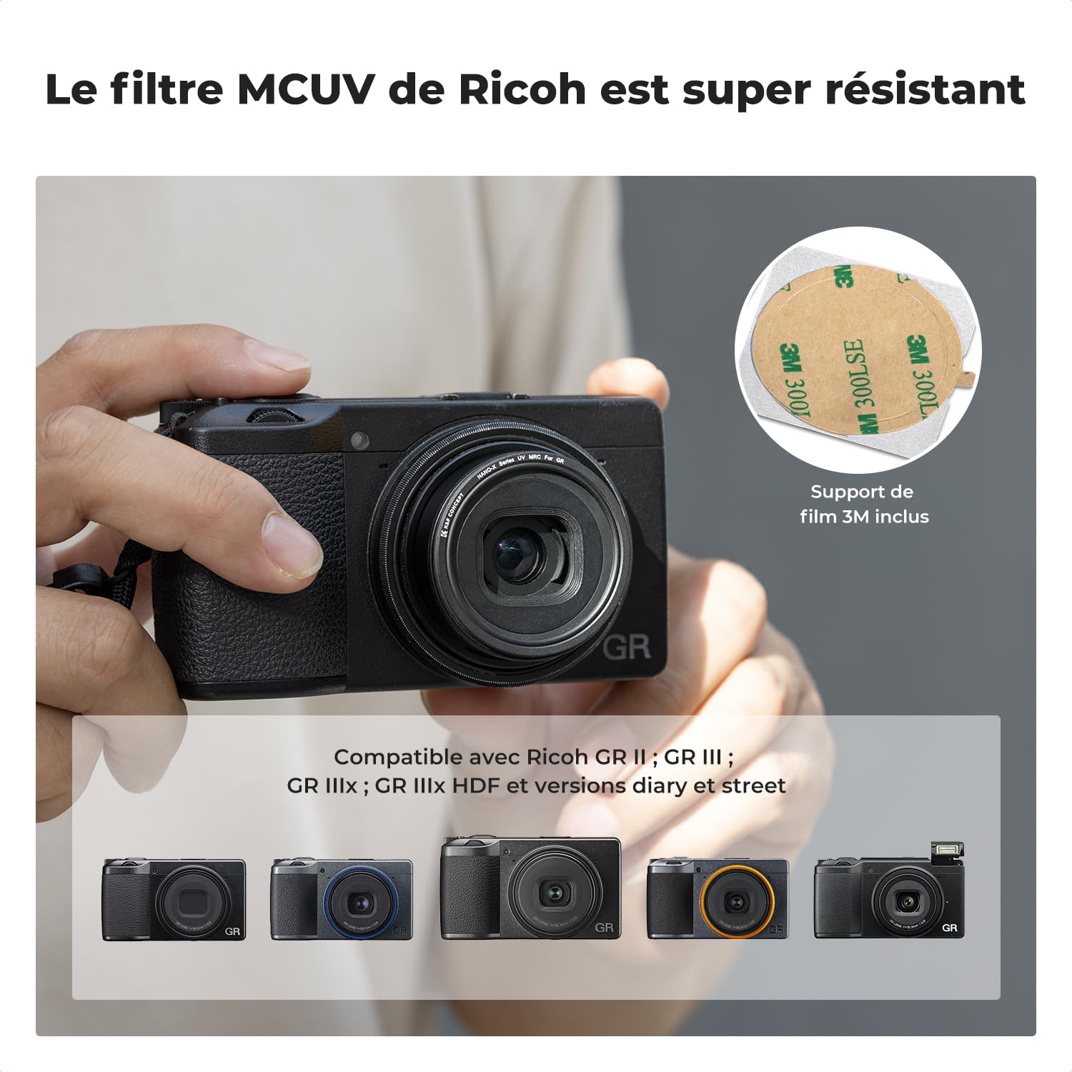 K&F CONCEPT Kit de Filtre UV Protection Compatible avec Ricoh GR | pour Ricoh GR II/GR III/GR IIIx/GR 4,FP704