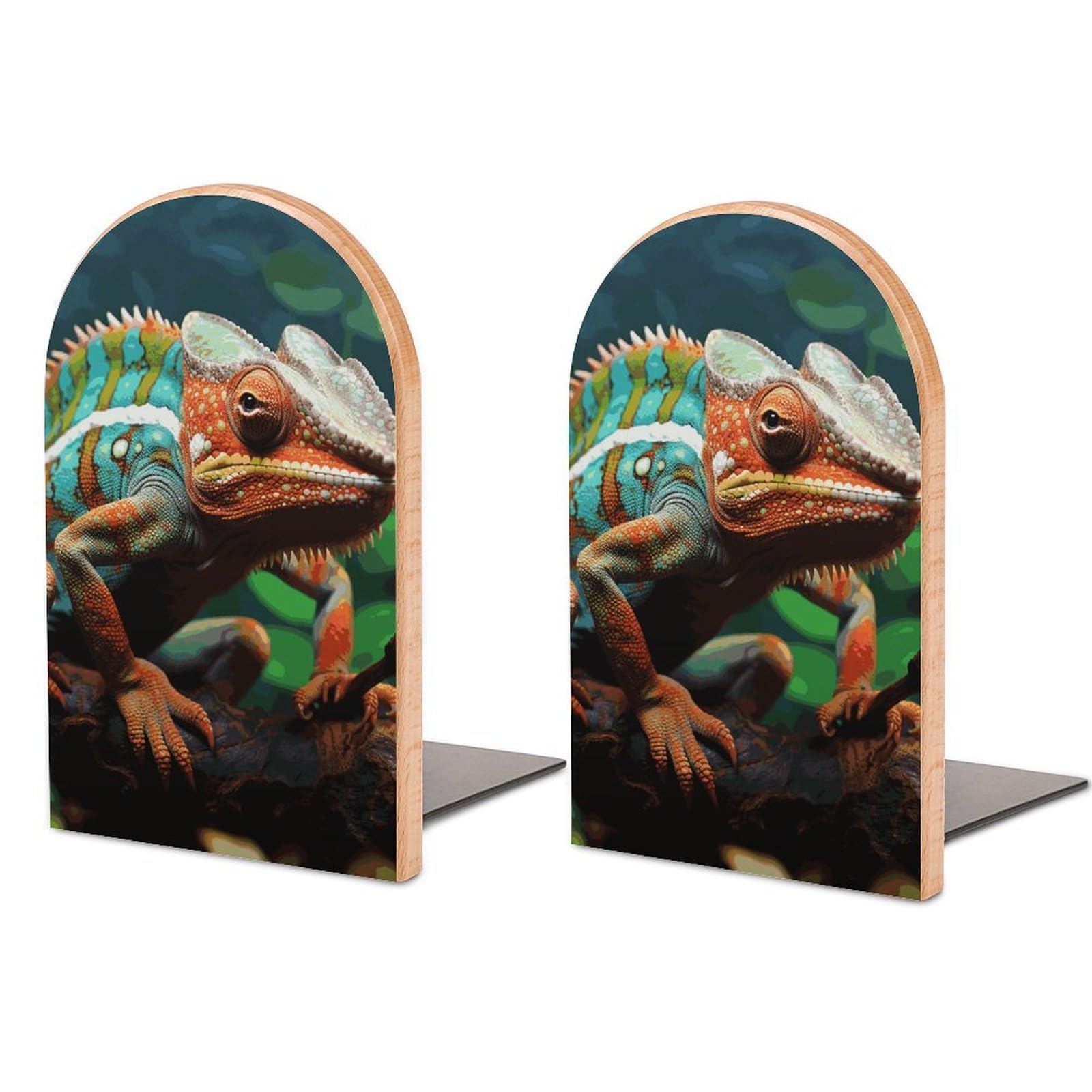 Cute Chameleon Bookend Modern Bookends for Shelves Non-Skid Book Holder Heavy Duty Metal Book Storage for Books CDs Decorative Book Stopper for Home