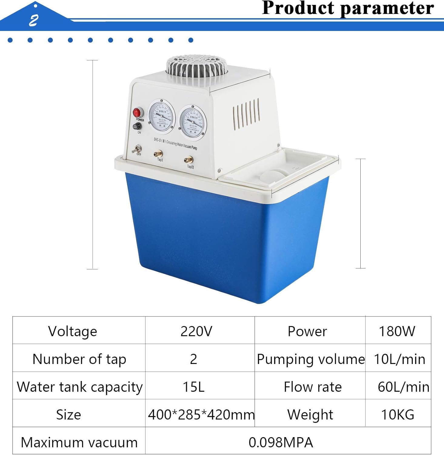 YUCHENGTECH 15L SHZ-(III) Multi-purpose Desktop Circulating Water Vacuum Pump Electric Liquid Vacuum Pump for Glass Reactor &Rotary Evaporator 110V
