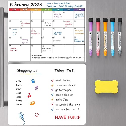 Calendario magnético de borrado en seco, planificador mensual y pizarra blanca en blanco para refrigerador, paquete de 2 pizarras blancas magnéticas