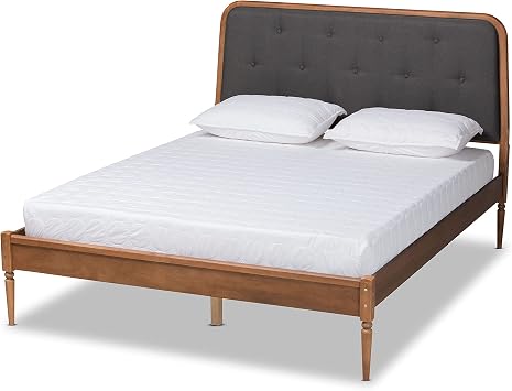 Baxton Studio Diantha Classic and Traditional Dark Grey Fabric Upholstered and Walnut Brown Finished Wood King Size Platform Bed