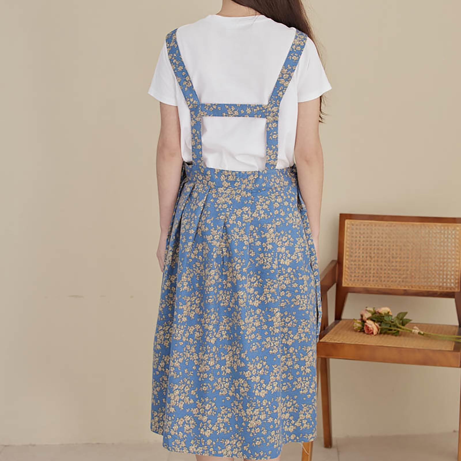 Grembiule da Cucina da Donna, Grembiule in Cotone Stampato con Tasche per Cucinare, Dipingere, Giardinaggio,One Size,Blue