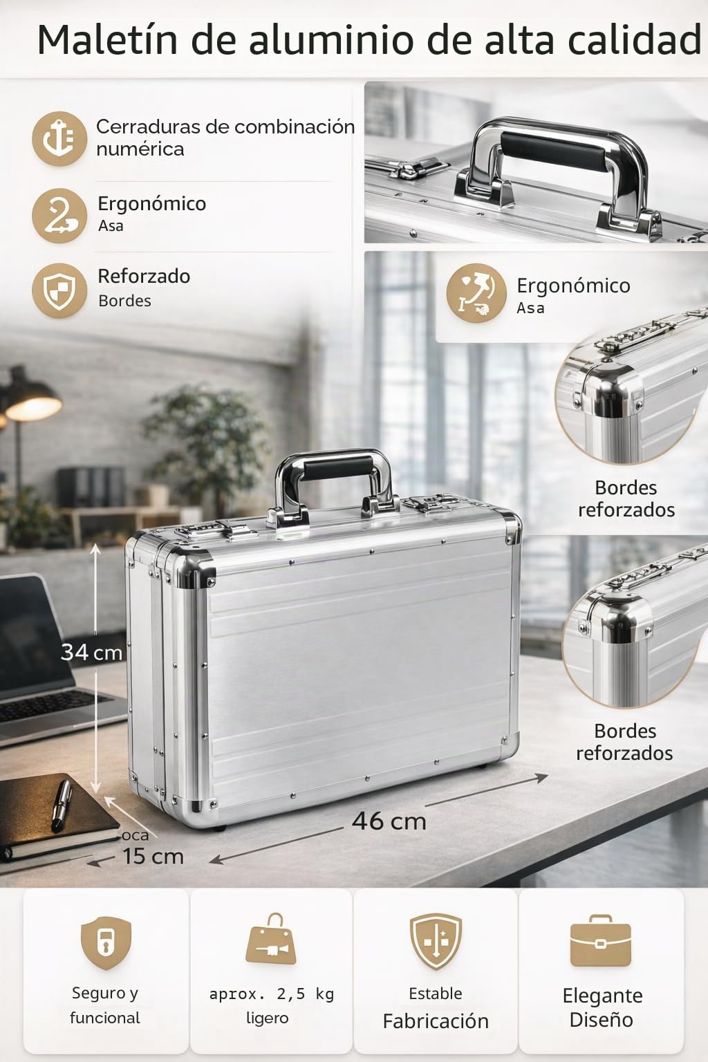 Alumaxx Taurus 45114 - Maletín de aluminio (45,3 x 33,5 x 15 cm)