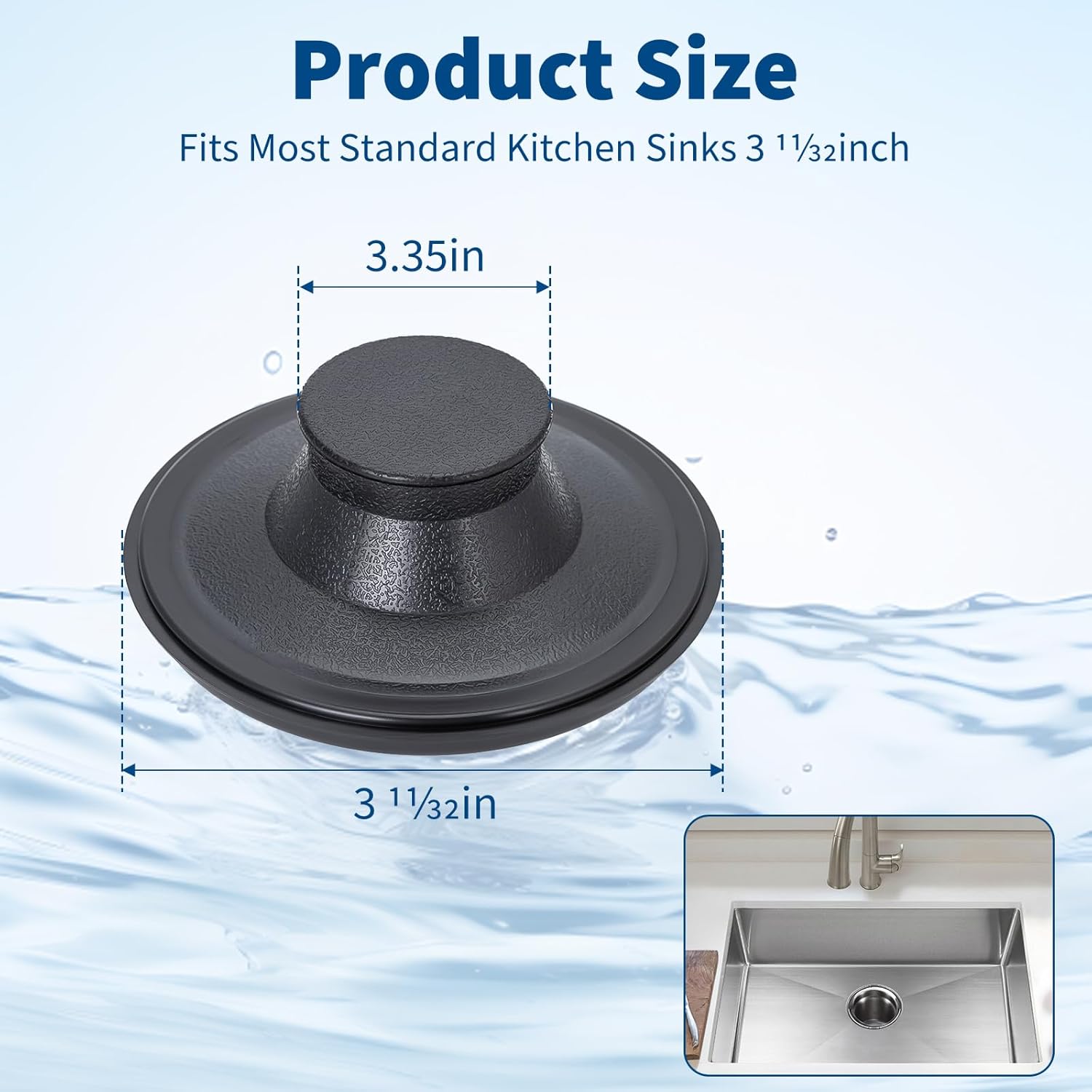 2 Pack Kitchen Sink Stopper, Garbage Disposal Dishwasher Plug Cap, Durable Plastic Drain Stopper, Snug Fit Without Water Leakage, Easy to Clean, Compatible with Standard Kitchen Drains, Black