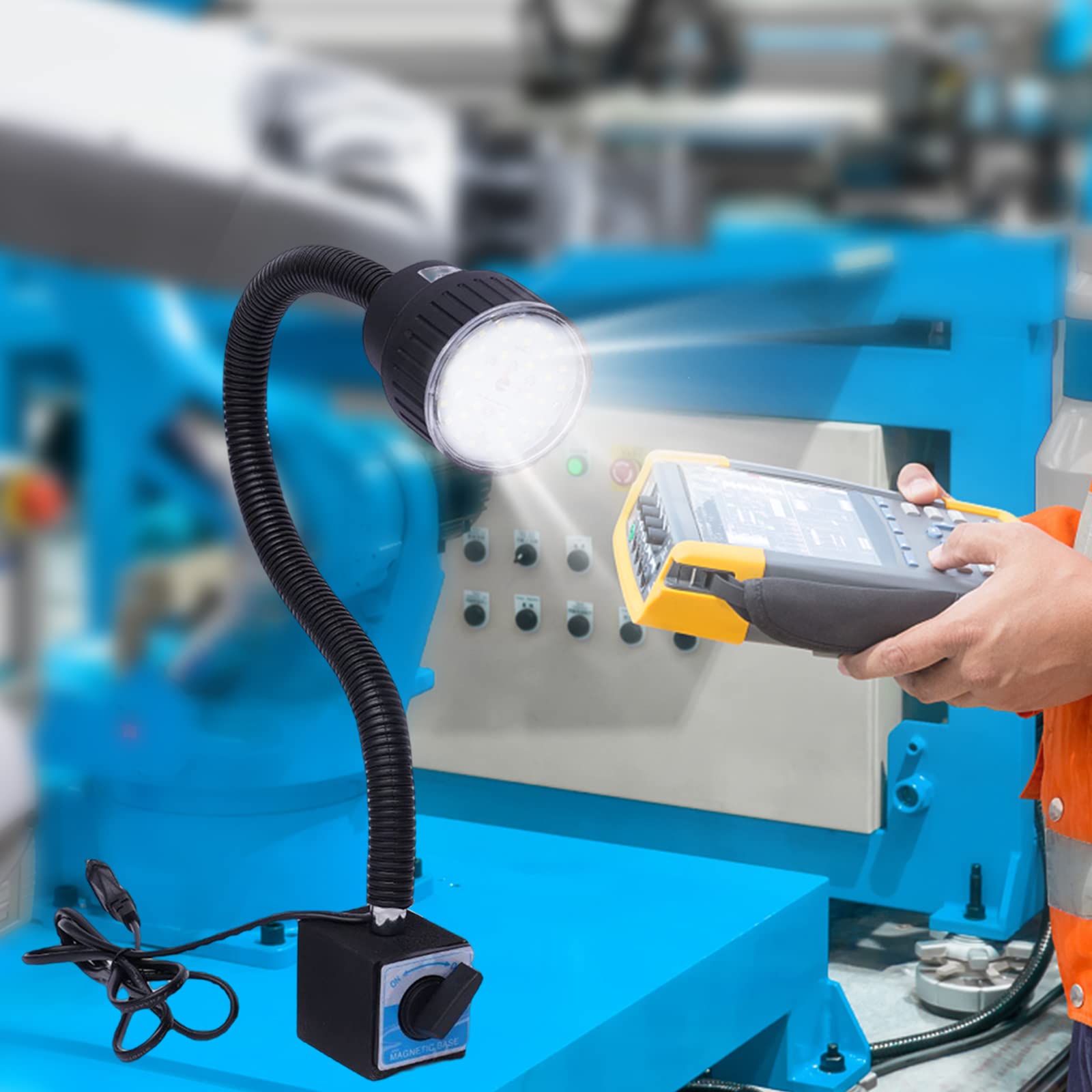 Magnetische Arbeitsleuchte LED Klemmleuchte 10W 60LED IP67 Werkstattlampe Schwanenhals Lampe mit 50cm Arm für Drehbank Maschinenleuchte Arbeitsleuchte Werkstatt 220V Stecker 6000K