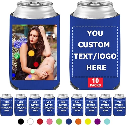 Enfriadores de cerveza personalizados con manga de lata, 10 unidades, enfriador de latas personalizado con logotipo de foto, soporte para botellas