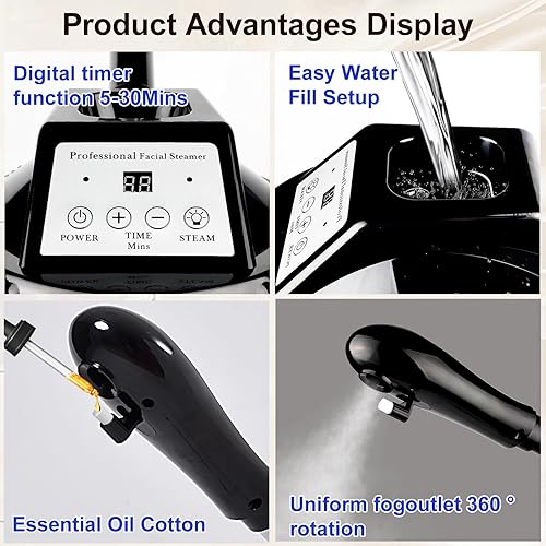 Miniatura 4 de Vaporizador facial profesional, vaporizador facial ajustable altura y ángulo, más vapor, atomizador humidificador facial de niebla caliente para spa