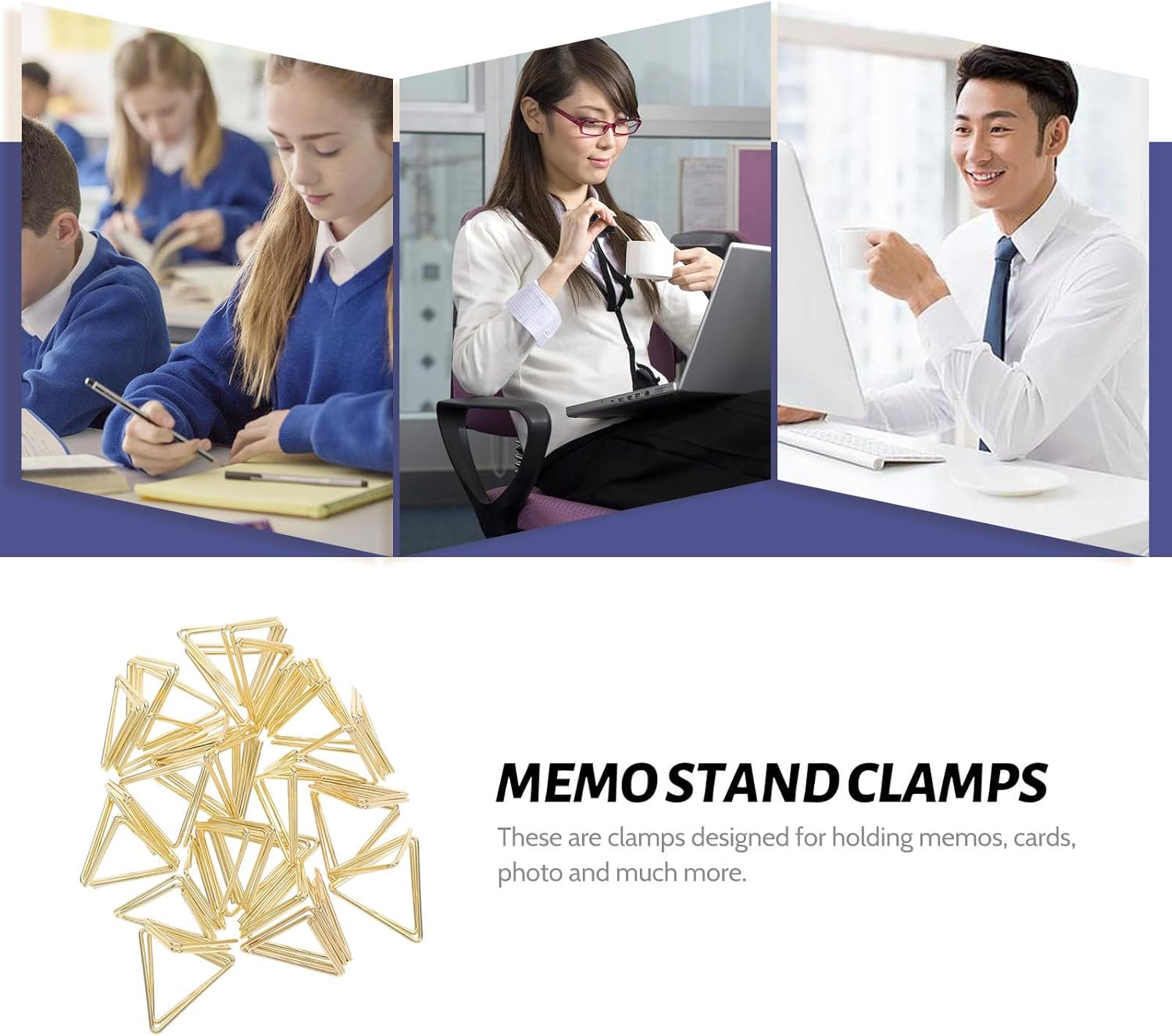 20pcs Metal Name Card Holders Gold Plated Iron Triangular Clips, Desktop Memo and Photo Display Clips for Party, Office, and Home Organization