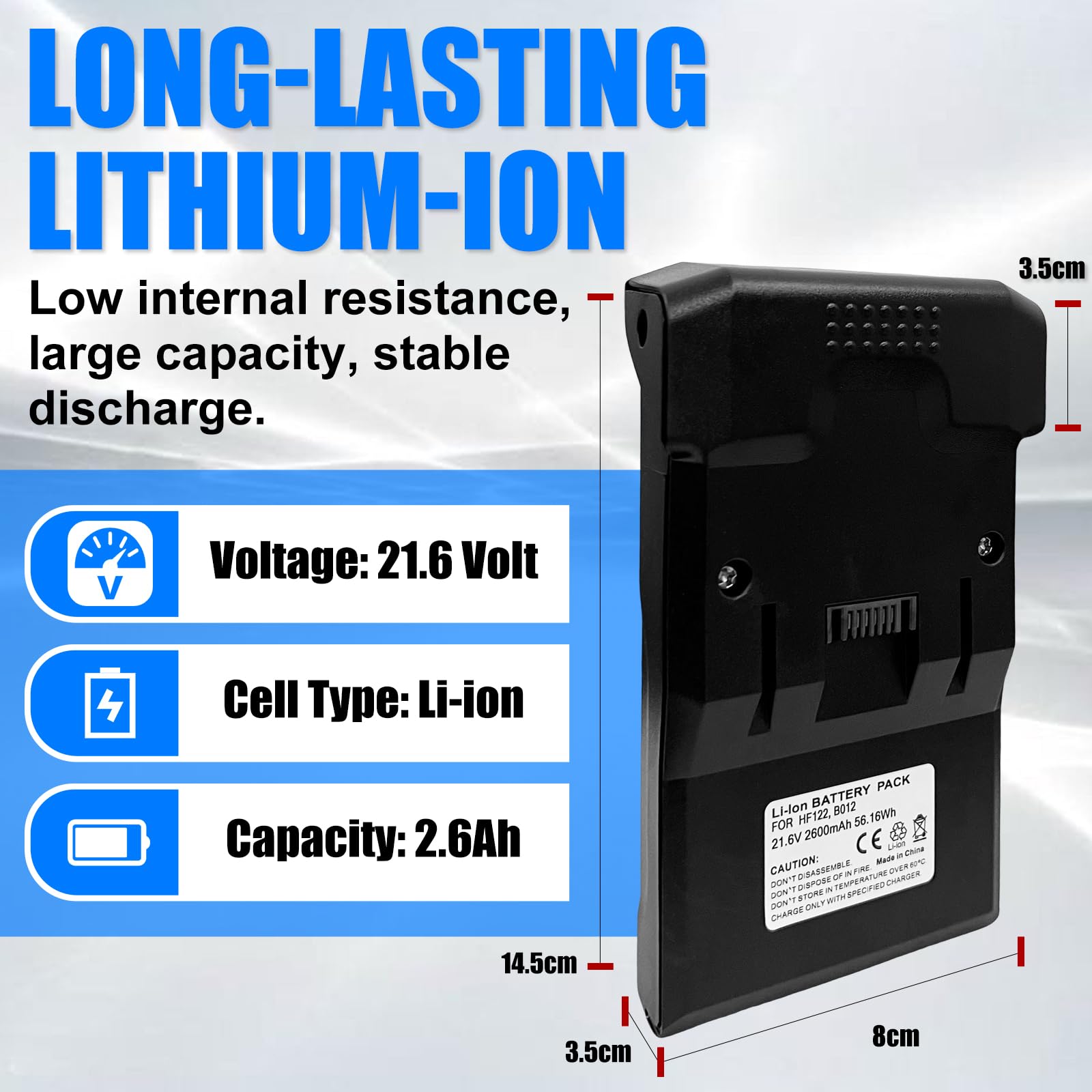 21,6 V 3,0 Ah Batterie pour aspirateur Hoover H-Free 100, remplacement pour batterie Hoover B012, Lithium Ion