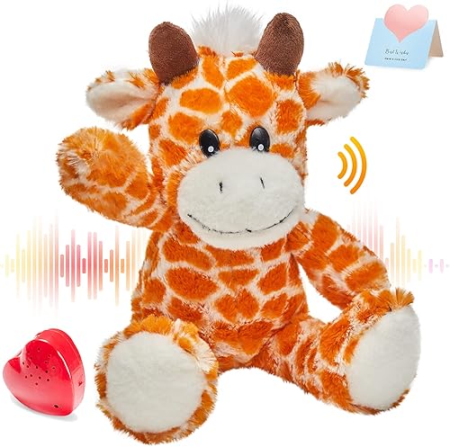 Peluche de jirafa grabable de 13 pulgadas, dulce juguete de peluche suave con grabadora de voz, jirafa con grabación de voz, latidos del corazón,