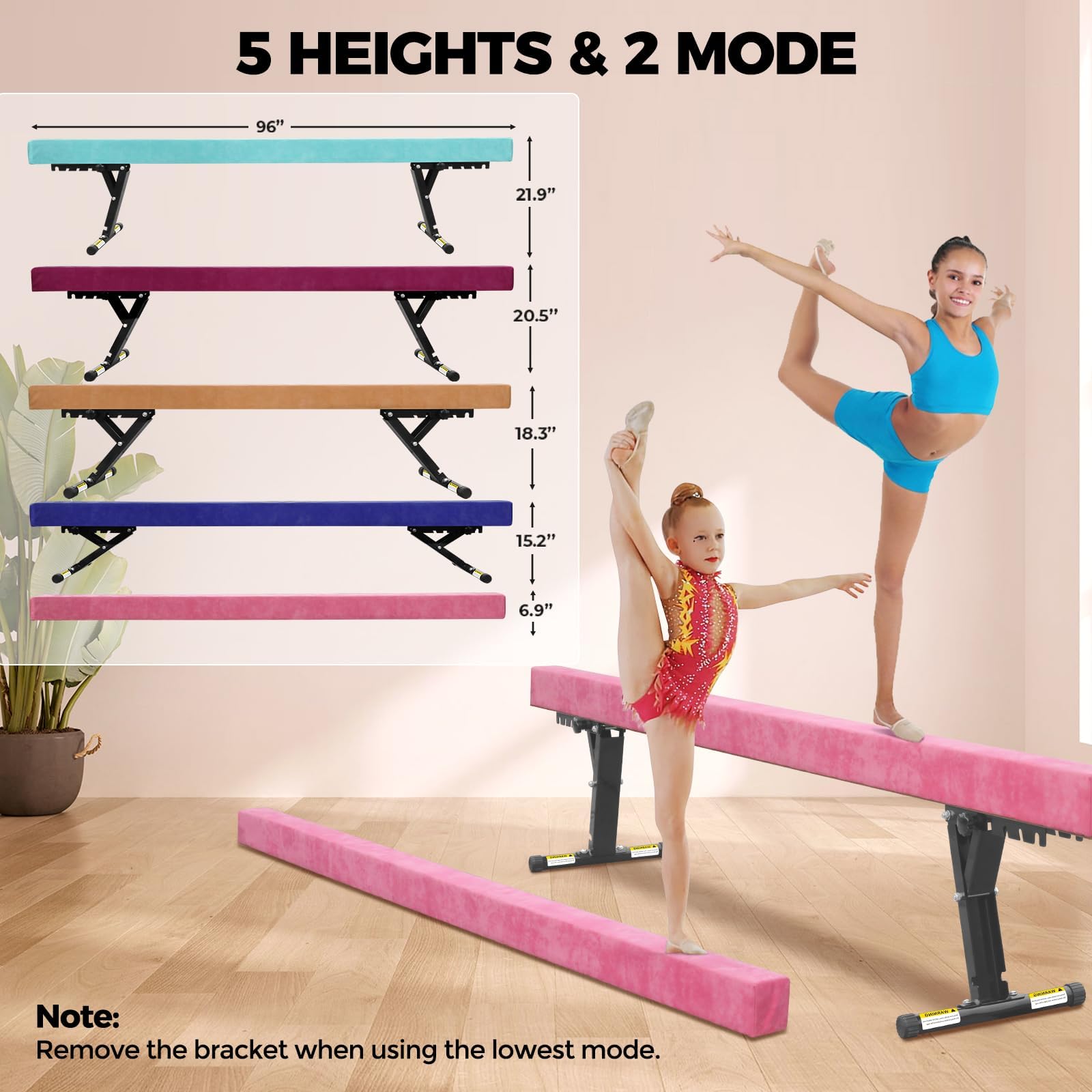 Barra de Equilibrio para niños, Plegable, 244 cm, 5 Alturas Ajustables, bajo, Barra de Equilibrio para casa, Entrenamiento en Interiores y Exteriores, con Pierna