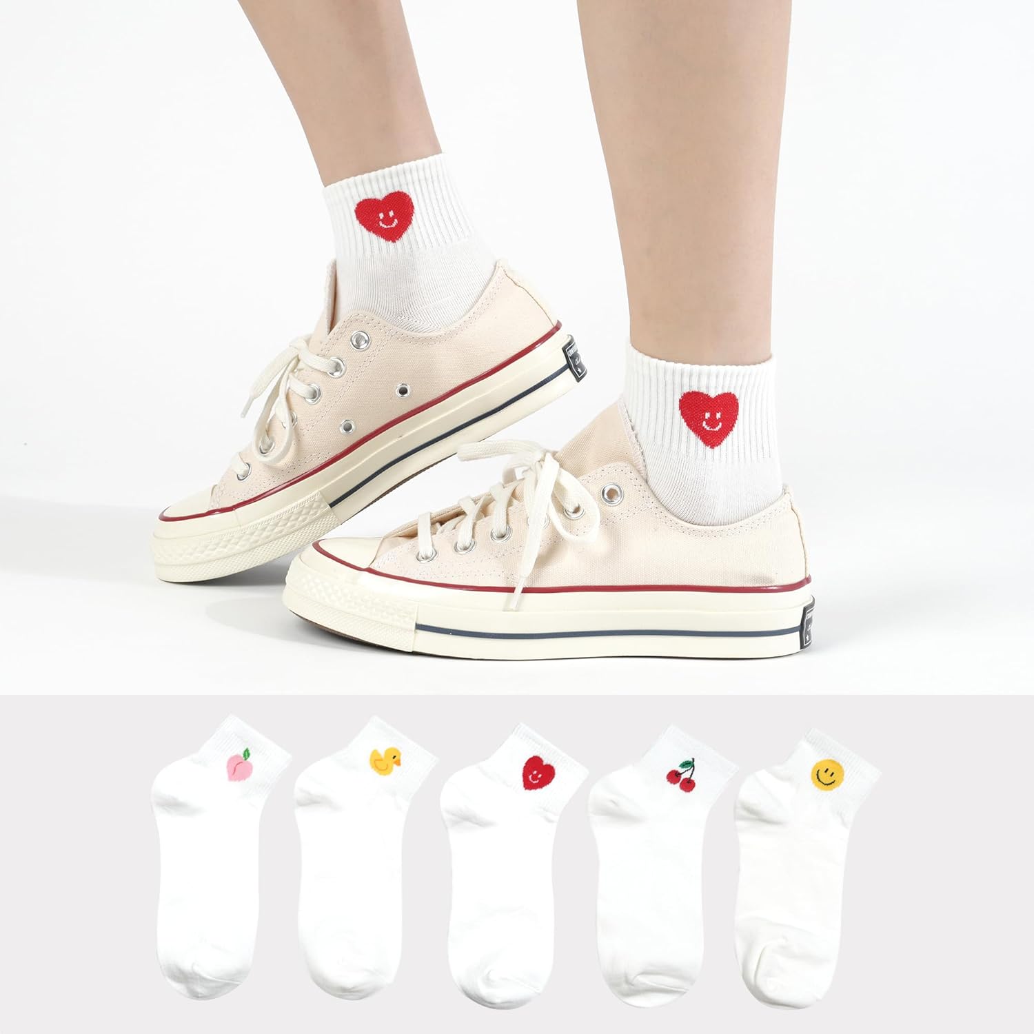 kikiya socks Women Ankle | 4-6 Pairs Heart Design Cute Animal Graphic Novelty Fruit Print Ladies Girls Cotton Socks | US 6-8 - Image 3