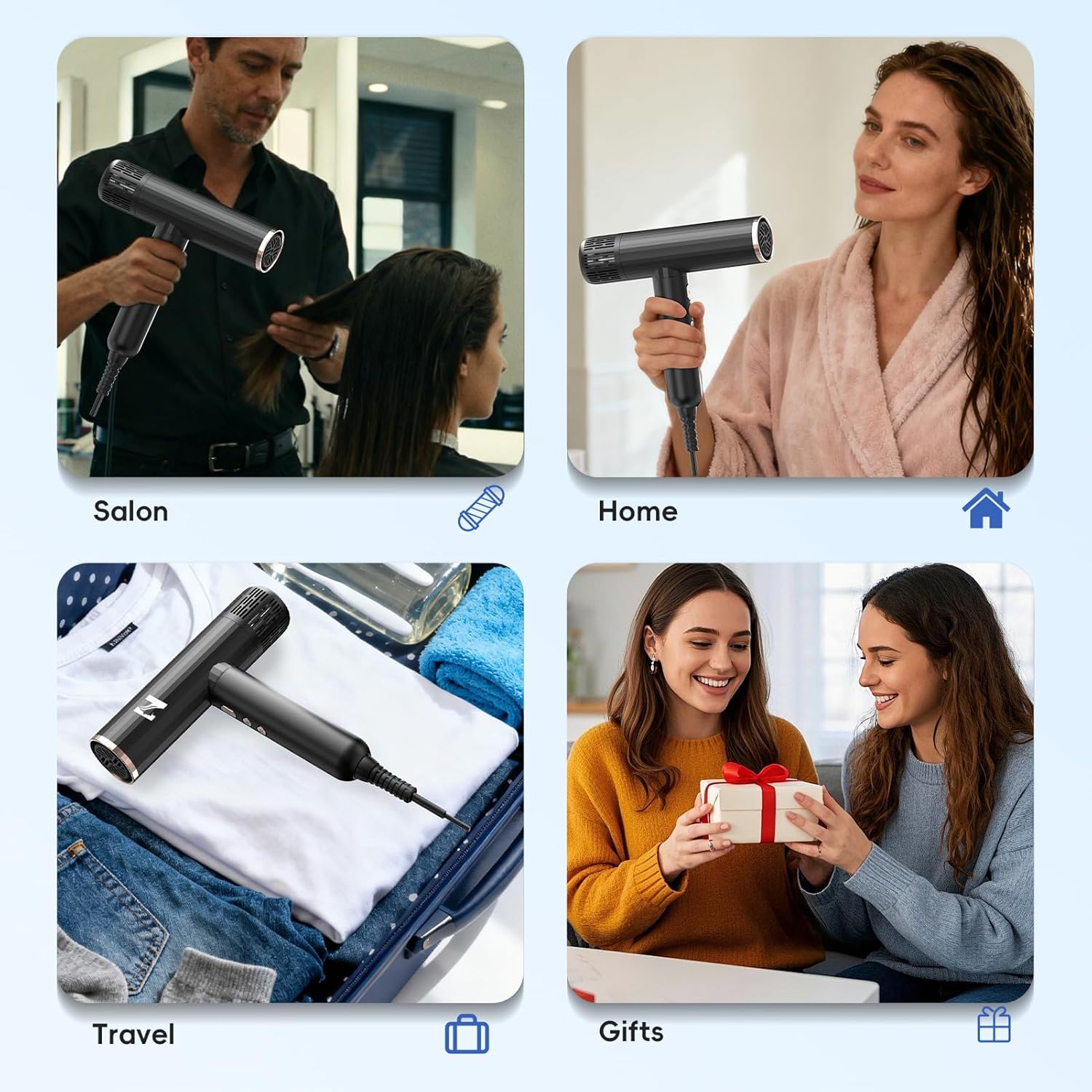 Nicebay Ionic Hair Dryer with diffuser for Curly Hair,1600W &110000RPM High-Speed Brushless Motor for Fast Drying,Professional Blow Dryer for Women,Low Noise,Lightweight,Lock Function,Travel HomeSalon