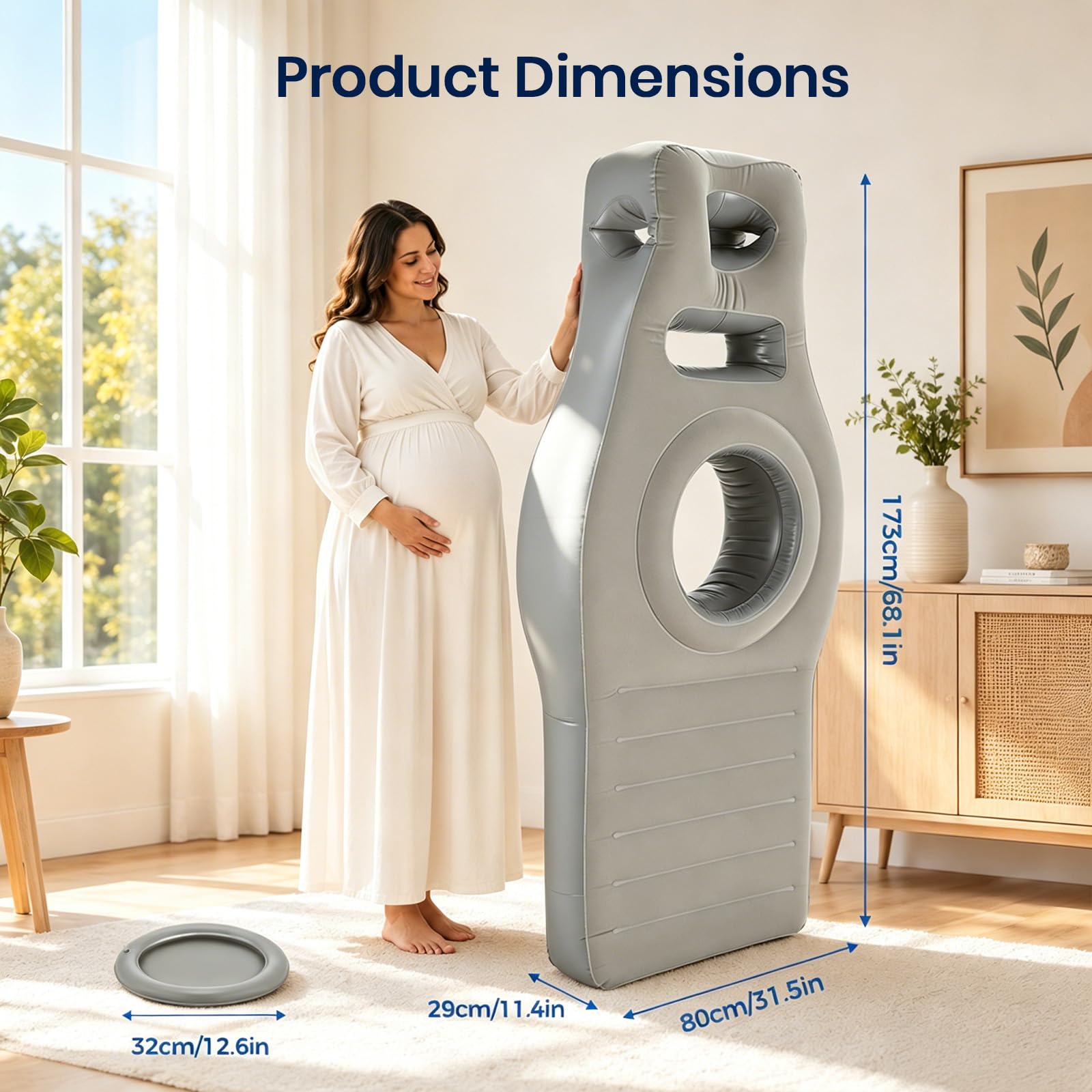 Cojín hinchable de embarazo con abertura abdominal, colchón de aire de PVC flocado para embarazadas para tumbarse sobre el estómago, con bomba y bandeja de agua extraíble, ideal para embarazadas y