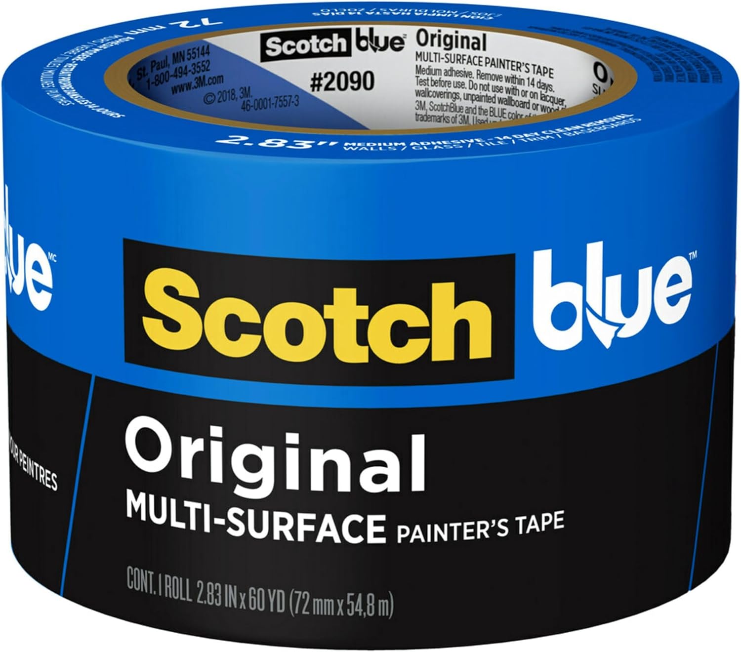 ScotchBlue Original Multi-Surface Painters Tape, 3 Inch Wide (2.83 In. x 60 Yds) 1 Roll, Blue Paint Tape Protects Surfaces and Removes Easily, Masking Tape for Indoor and Outdoor Use (2090-72NC)