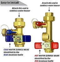 Vista 6 de 3/4 Inch IPS Isolator Tankless Water Heater Service Valve Kit with Pressure Relief Valve, Clean Brass, 3/4 Inch Service Installation Valve for