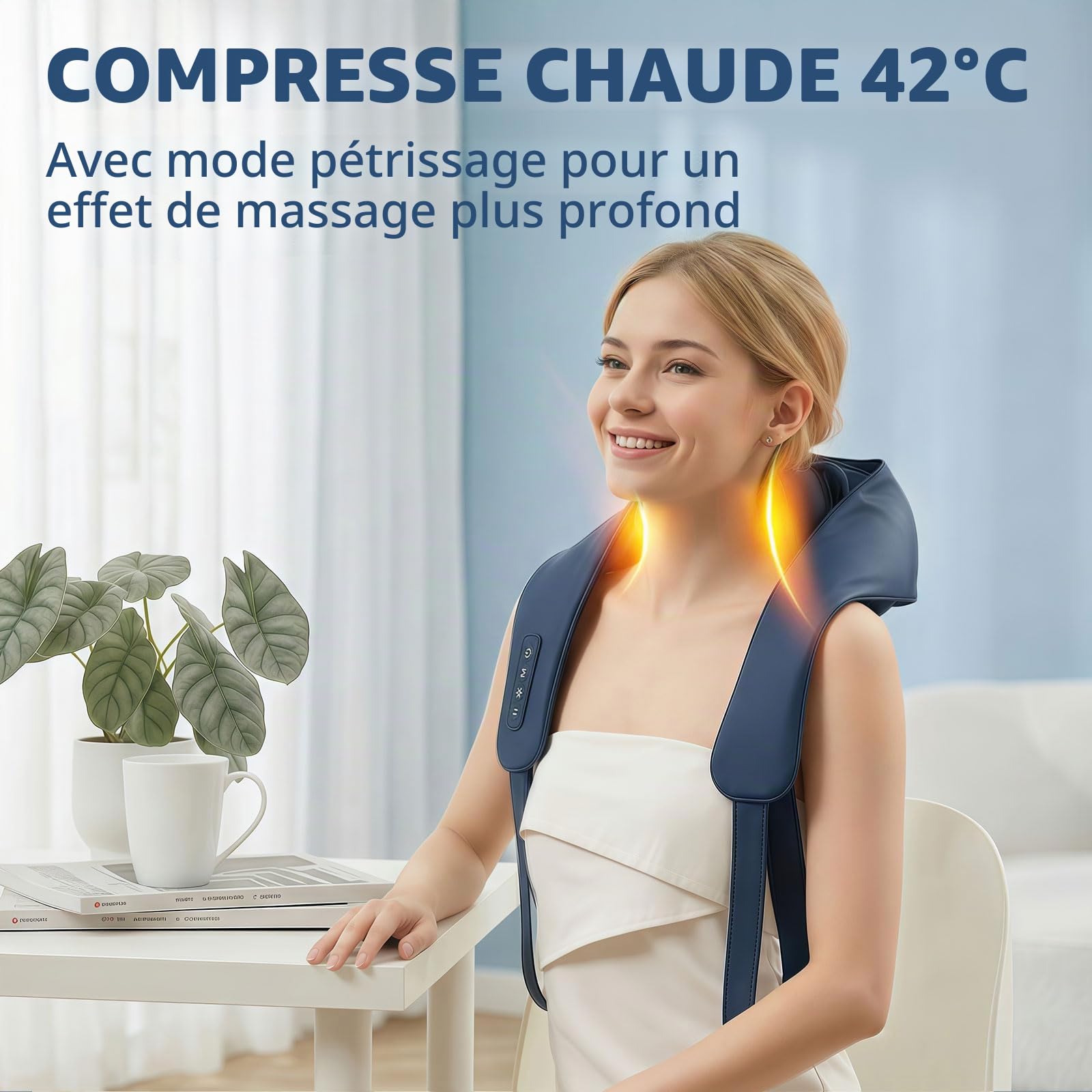 Healthrelife Appareil de massage Shiatsu pour la nuque, les épaules, le dos, les épaules, les jambes, les pieds - Avec fonction chauffante - Bleu