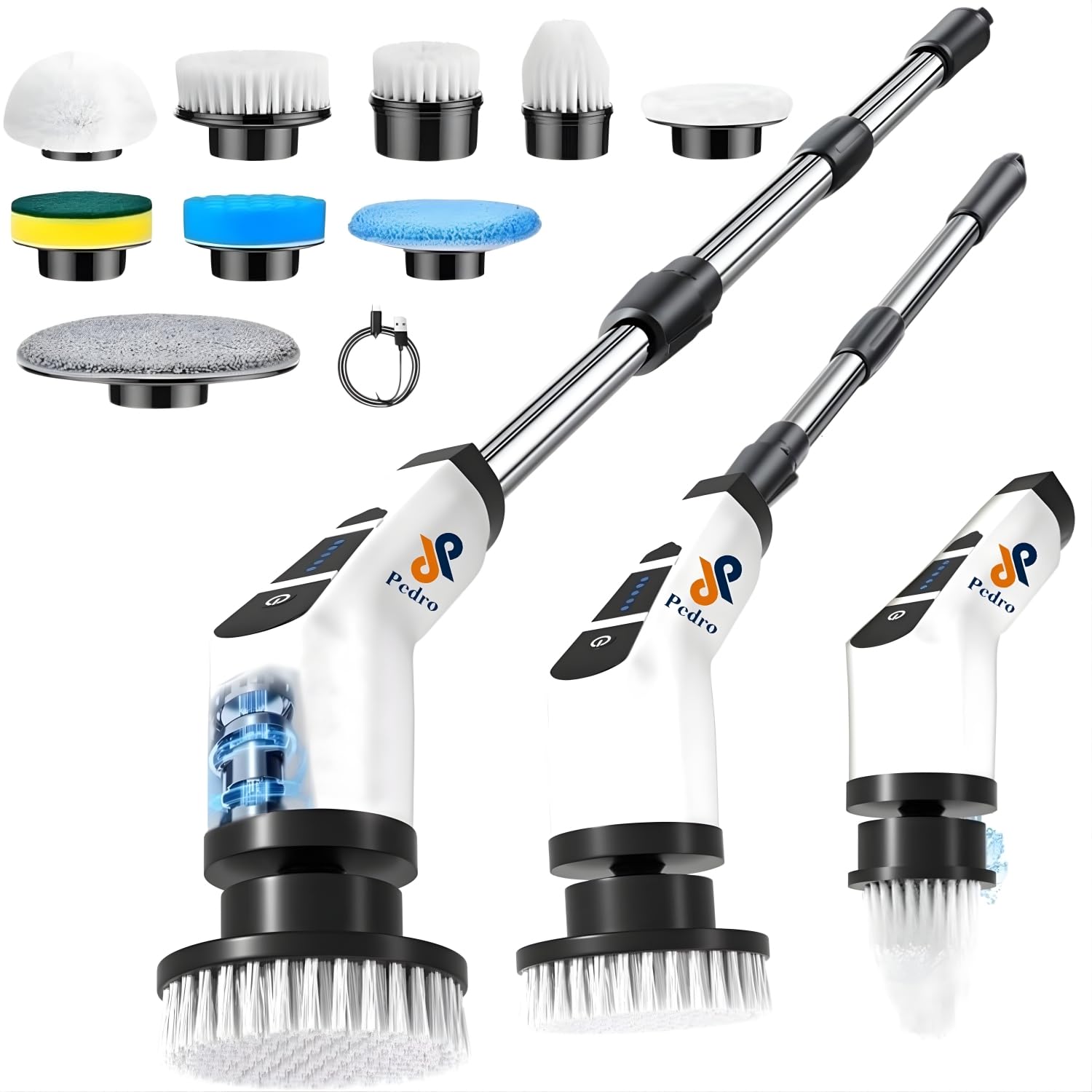 9 in 1 Electric Cleaning Brush,Rotating Cleaning Scrubbers with 9 Interchangeable Heads, Adjustable Telescopic Handle, Rechargeable Bathroom Cleaning Brush for Bathroom, Kitchen, Car, Floor