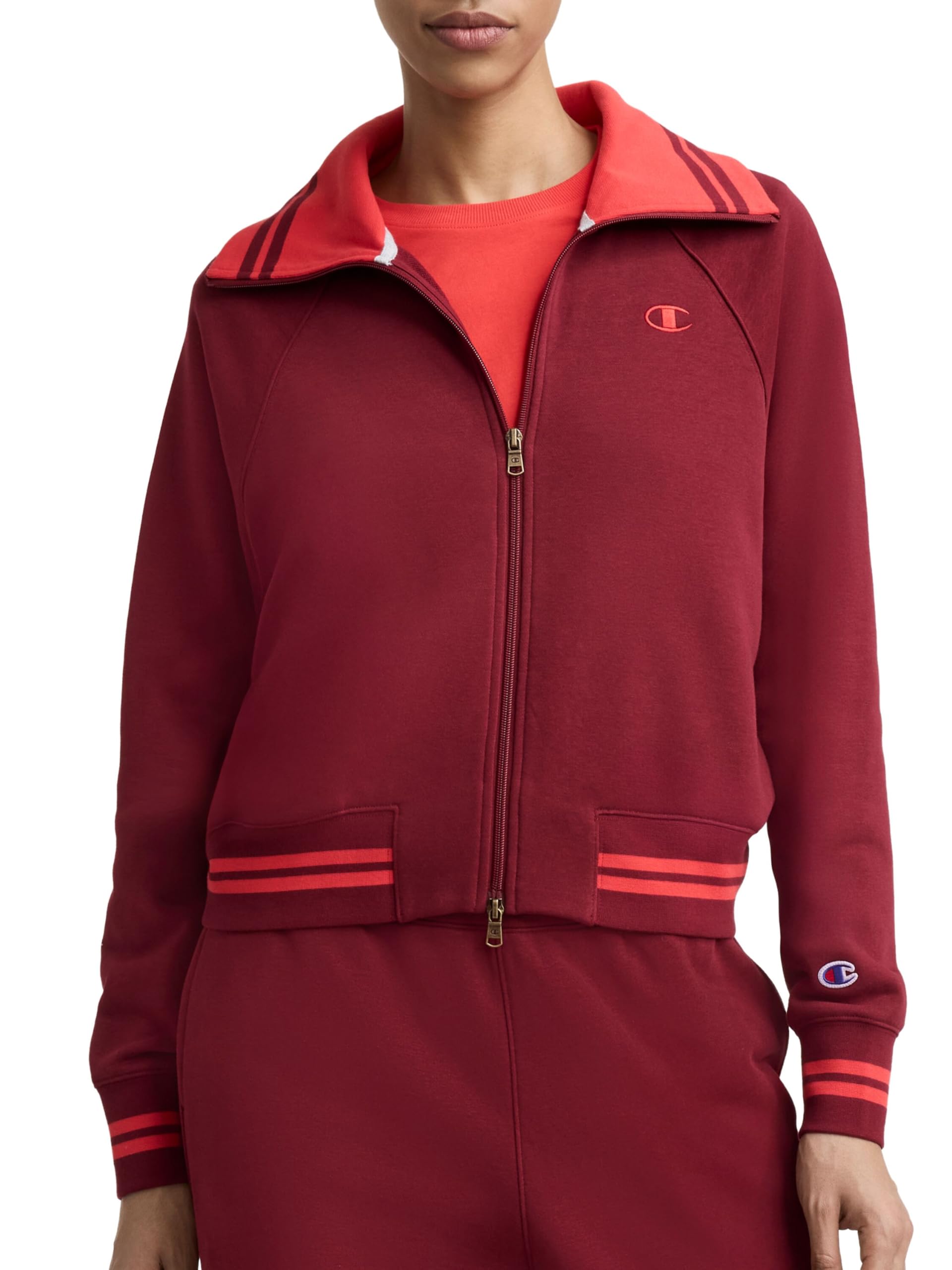 Women's Pitcher Full-zip Mock Neck Track Jacket, Standard Fit, French Terry