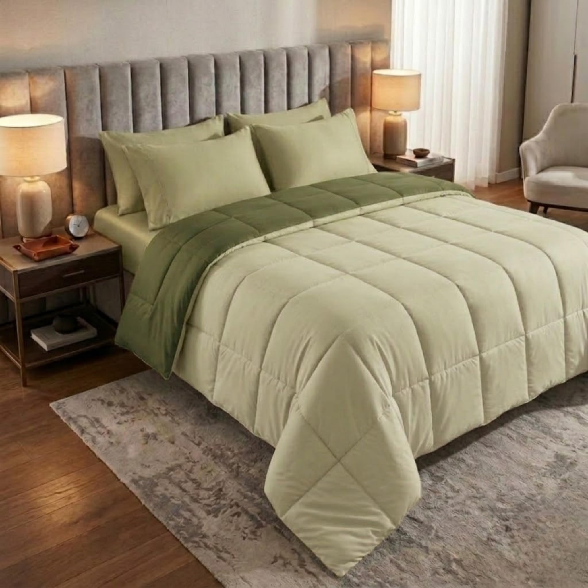 Reversible Comforter for Double Bed, Microfiber, Lightweight, All-Season AC Comforter, Soft and Breathable, (SAGE,Mint)-image-3