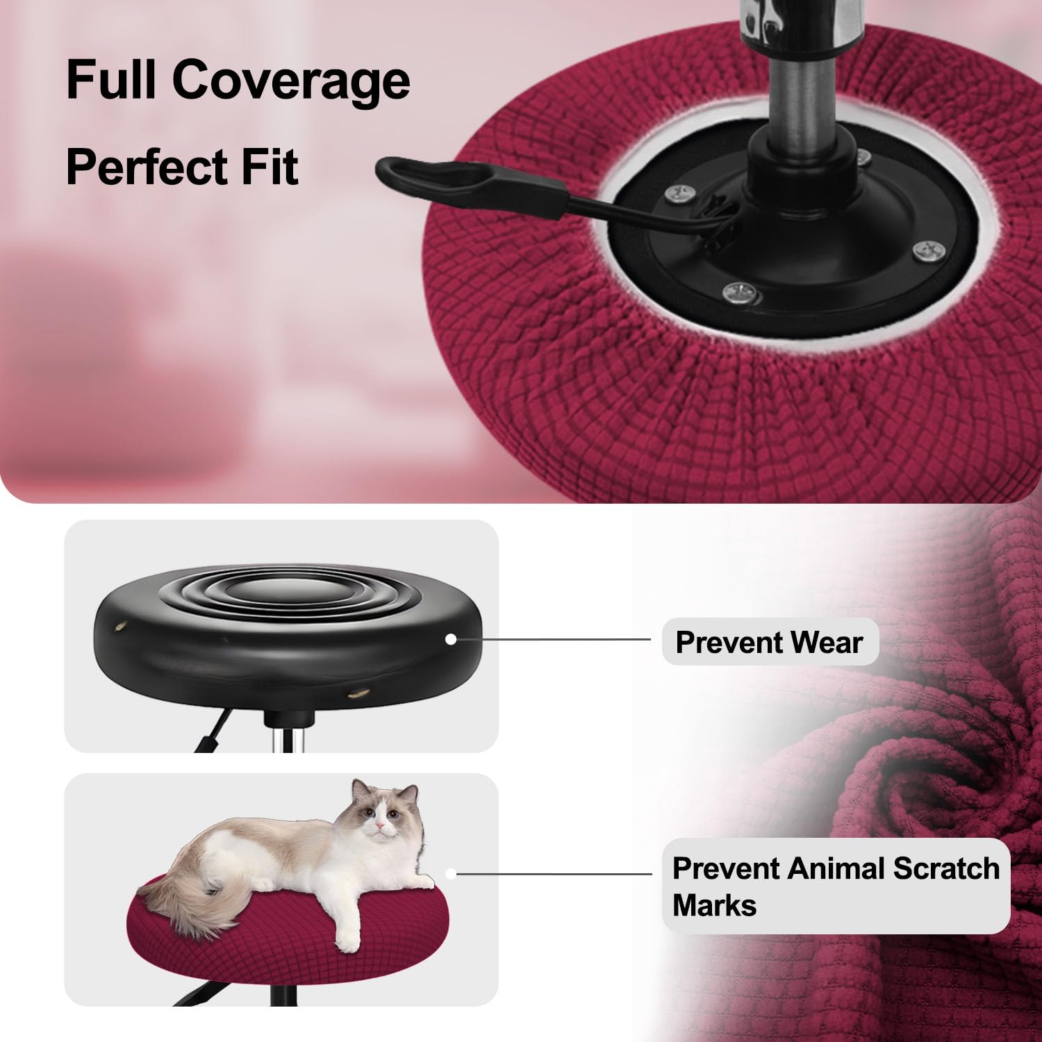 YINGAYOU Stool Covers Round 12-16" Bar Stool Seat Covers Round with Plush Squares - Image 3