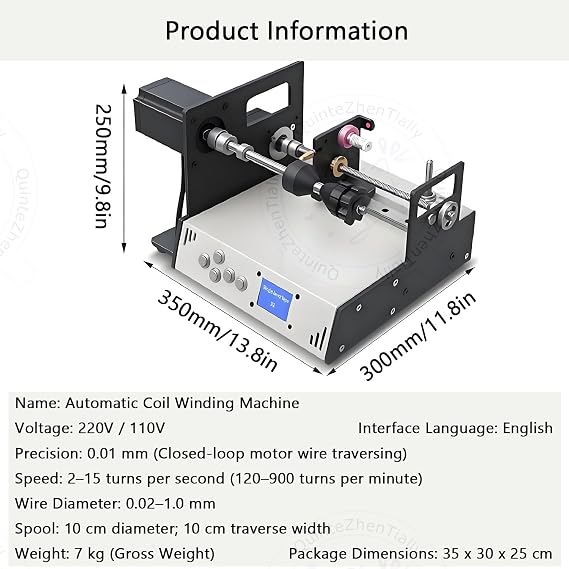 Automatic Coil Winding Machine Desktop CNC Winder with Auto-Wire Alignment, Precision 0.01mm, for Motor Coils, Fishing Lines