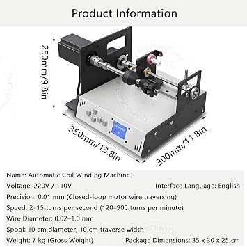Automatic Coil Winding Machine Desktop CNC Winder with Auto-Wire Alignment, Precision 0.01mm, for Motor Coils, Fishing Lines
