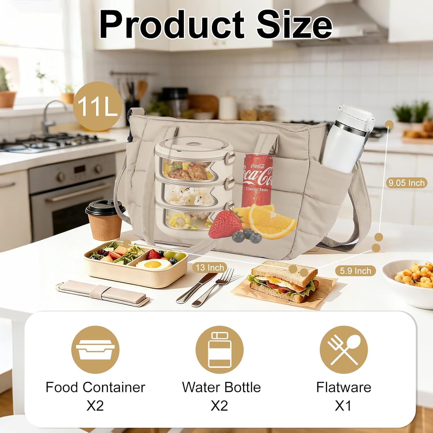 Lunch Bag Women Puffy Quilted Tote Bag Stylish Insulated Lunch Tote Bag with Large Capacity and Shoulder Strap Portable Lunch Cooler Bags for Women, Work Office, Travel, Picnic, Meal Prep - Image 7