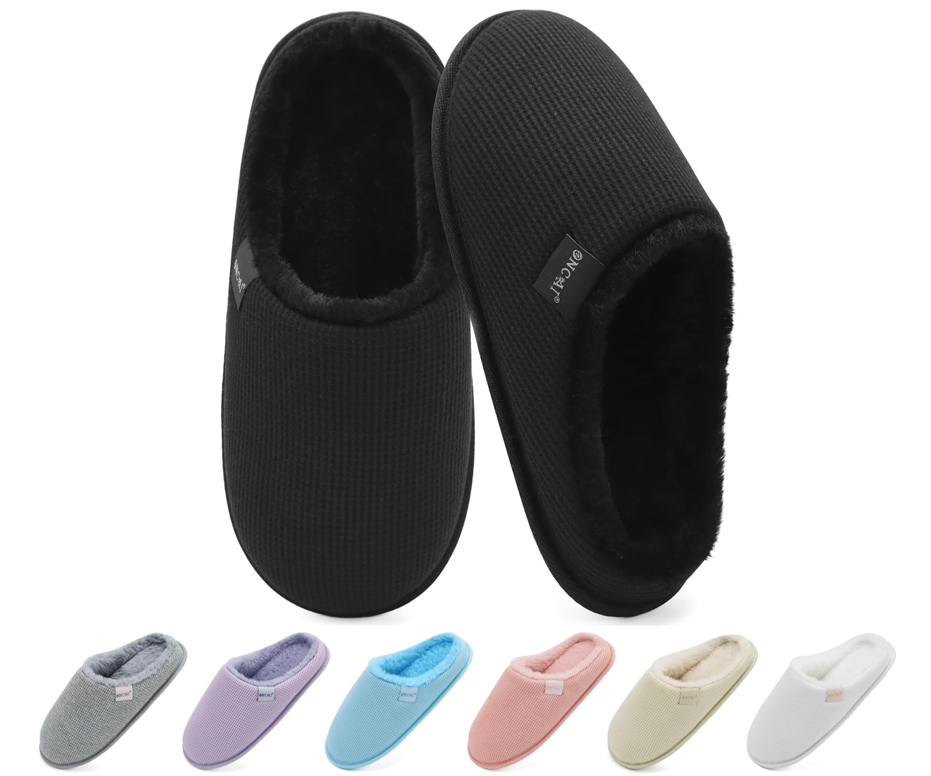 ONCAI Damen Hausschuhe mit Memory Foam Waffel Oberteil Winter Warme Pantoffeln Damen Bequem Leichte Rutschfeste Haus Indoor Slide Slippers Schuhe Größe EU 36-43