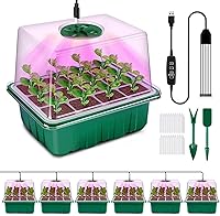 YAUNGEL 6-Pack Seed Starter Trays with Full Spectrum Grow Lights, Adjustable Timer & Humidity Domes - Indoor Seedling Kit
