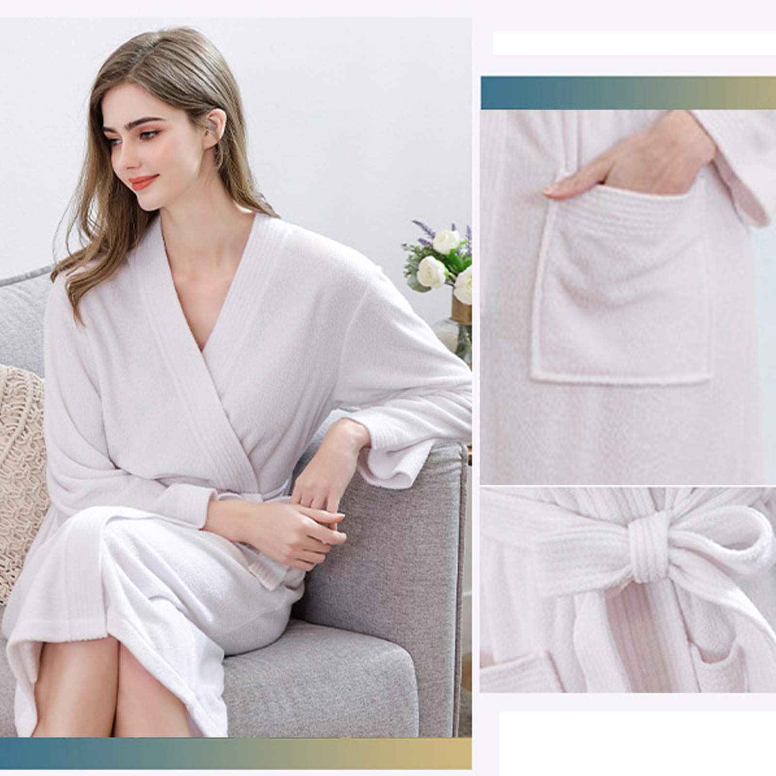 Damski szlafrok frotte, bawełniany szlafrok + opaski do włosów, szal kołnierz szlafrok kąpielowy szlafrok kimono na wszystkie pory roku