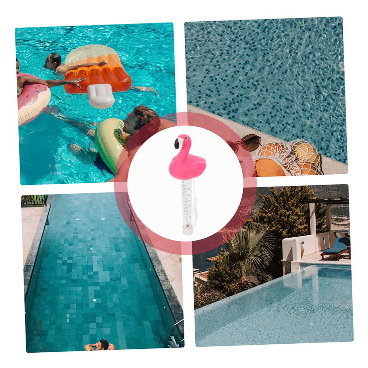 Floating Pool Thermometer 2pcs Set for Spa and Swimming Pools, Flamingo Design with Easy-Read Water Temperature Display, Sturdy Floating Bath and Hot Tub Thermometer