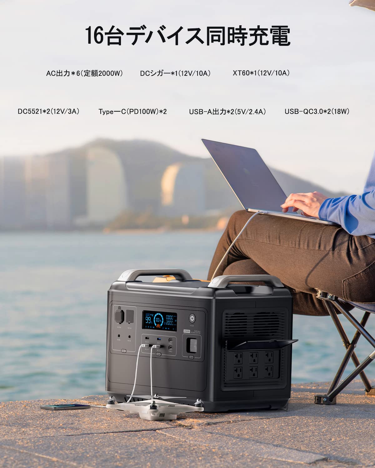 Amazon.co.jp: ESEPOWER ポータブル電源 大容量 2000 ポータブル 