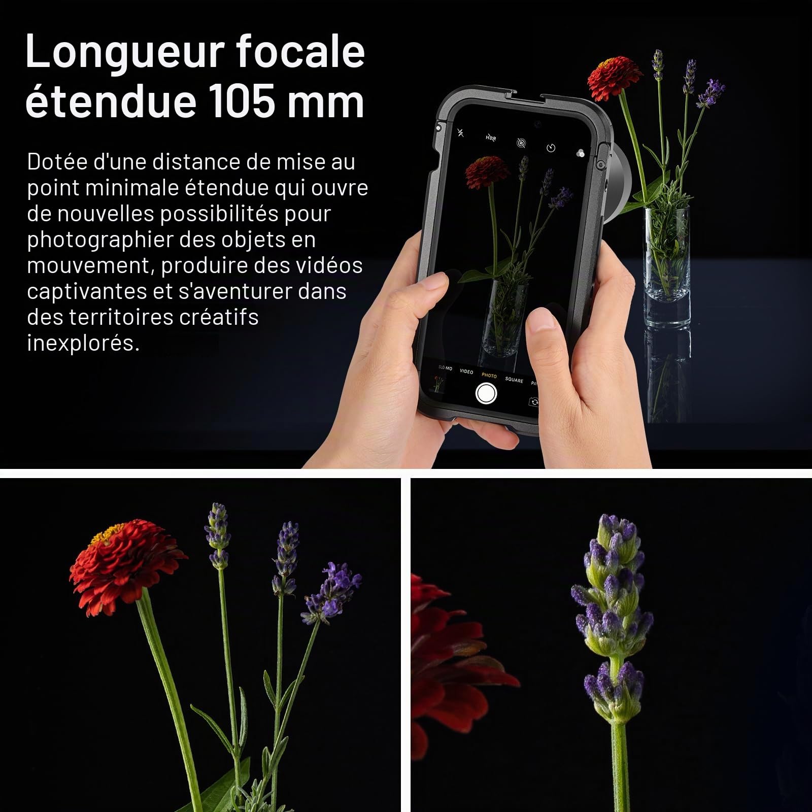 NEEWER Objectif Macro HD 105 mm Uniquement pour Plaque arrière à Filetage de 17 mm, Compatible avec SmallRig Neewer iPhone Samsung avec Adaptateur d'objectif 17 mm, Filetage Avant 46 mm, LS-26
