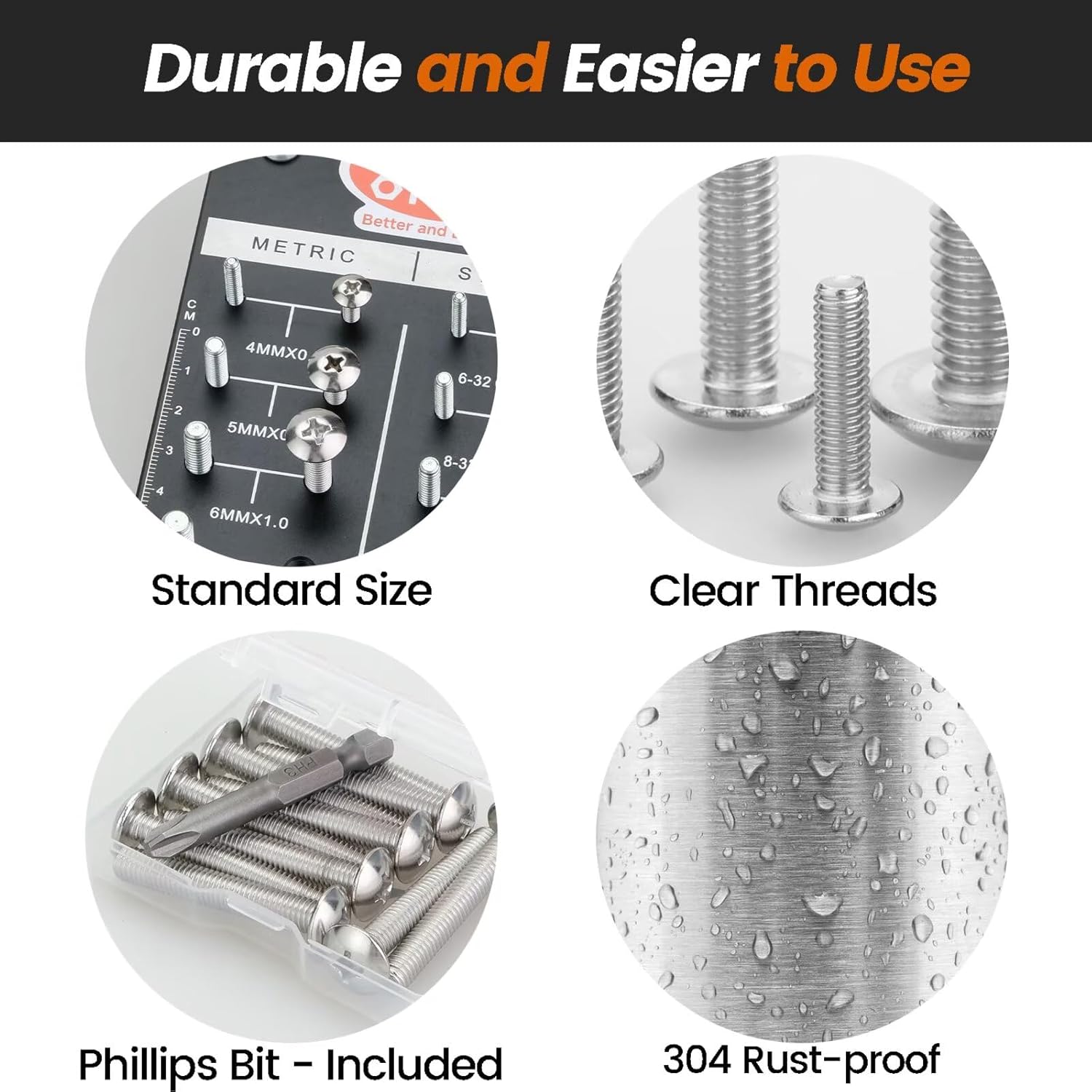 M3x10mm (30 PCS) Pan Head Machine Screws, 18-8 (304) Stainless Steel, Phillips Drive, Full Thread, with Anti-Strip Matching Bit, for 3D Printer, HVAC, Electronics & DIY Repairs