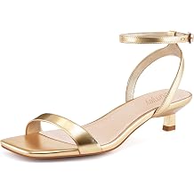 Women Kitten Heel Sandals Ankle Strap Heeled Sandals Square Open Toe Dress Party Shoes