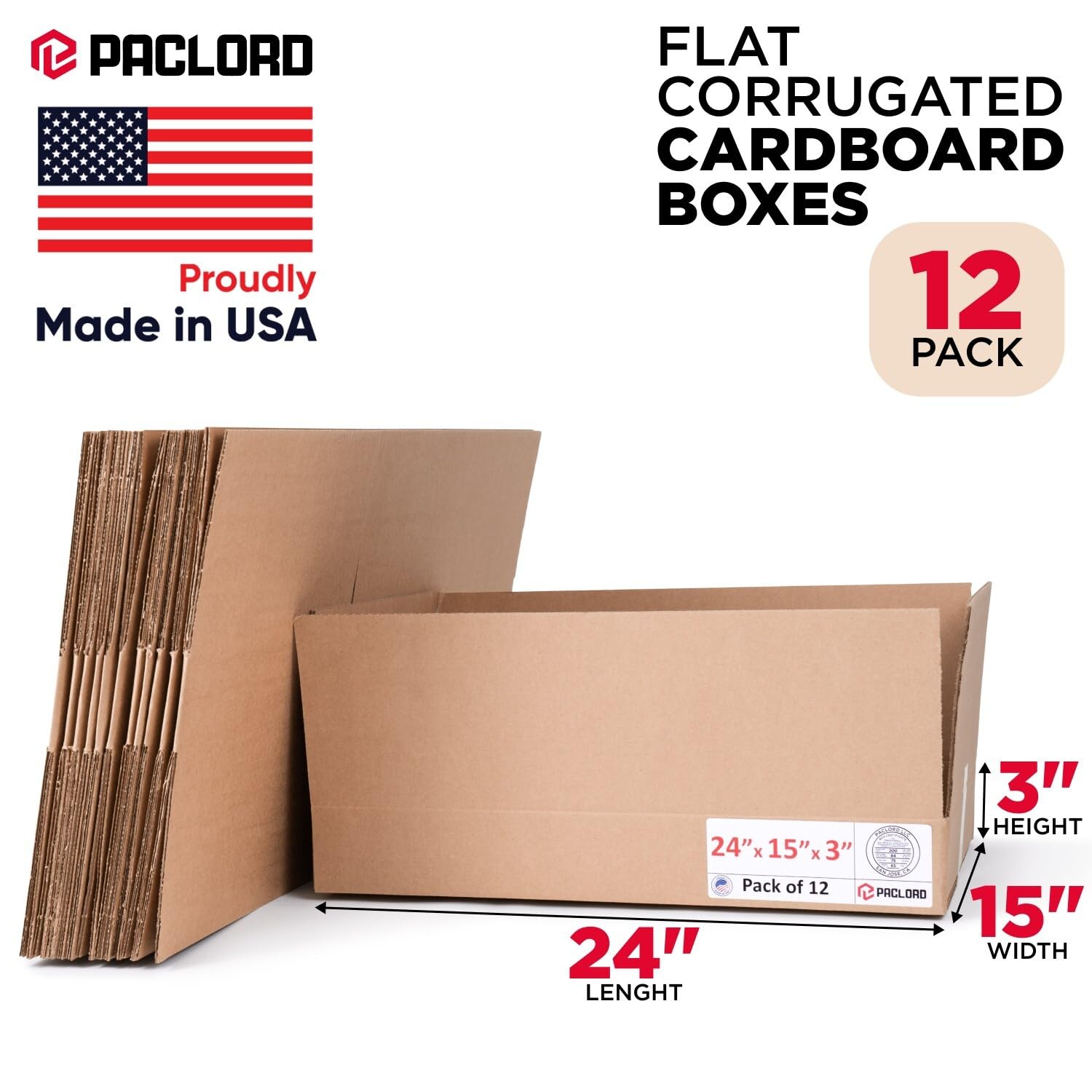 Opakowanie 12 płaskich pudełek kartonowych 61 cm dł. x 38 cm szer. x 7,6 cm wys. – wyprodukowane w USA pudełka do przenoszenia, wysyłki lub przechowywania – USPS, UPS, zatwierdzone przez FedEx