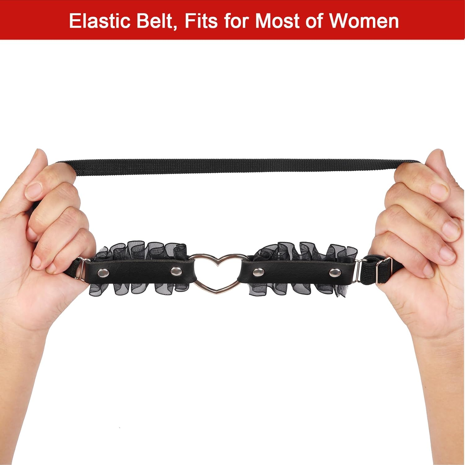 Lace Heart Thigh Garter Belt, Adjustable Leg Garters for Women, Black - Image 4