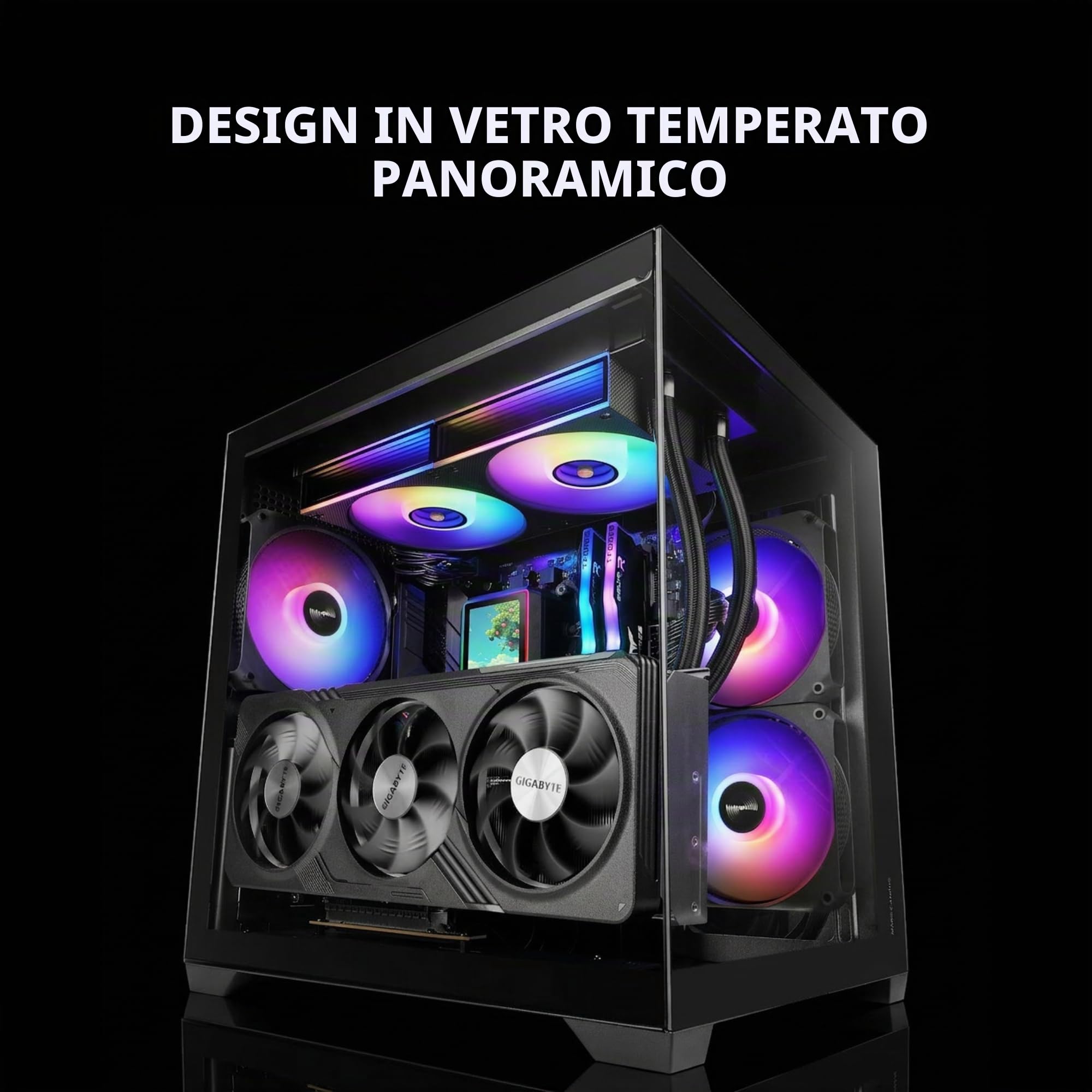 Mars Gaming MC-VIEW3, Case PC MicroATX, Vetro Temperato Panoramico, 3x Ventole ARGB 120mm, Doppia Camera, Supporto Raffreddamenti Liquidi fino a 240mm, Mini-tower Compatto con USB-C, Nero