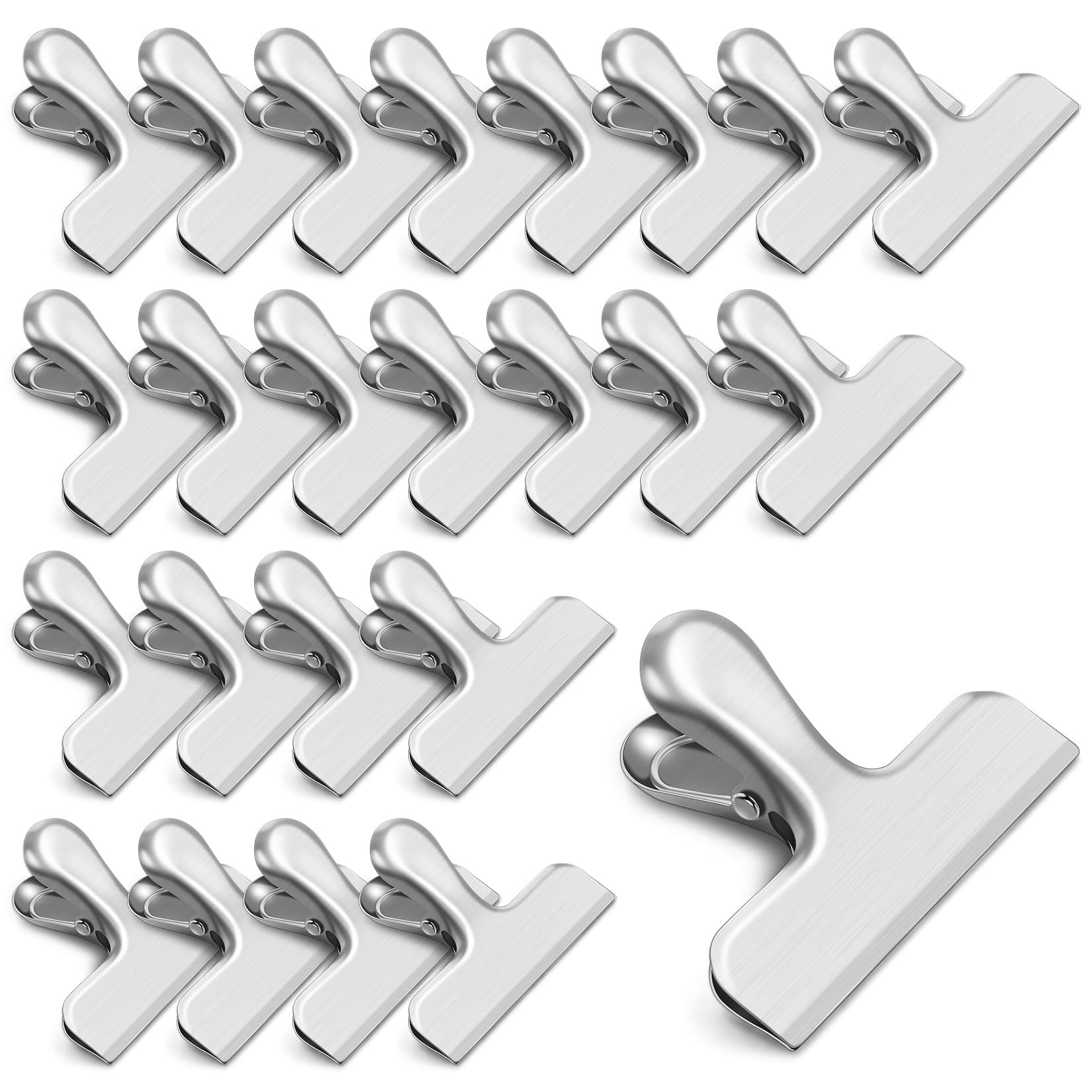 24 Pack Chip Clips, Stainless Steel Bag Clips for Food, Chip Bag Clip Heavy Duty, Food Clip Ideal for Kitchen Office Storage (Silver)