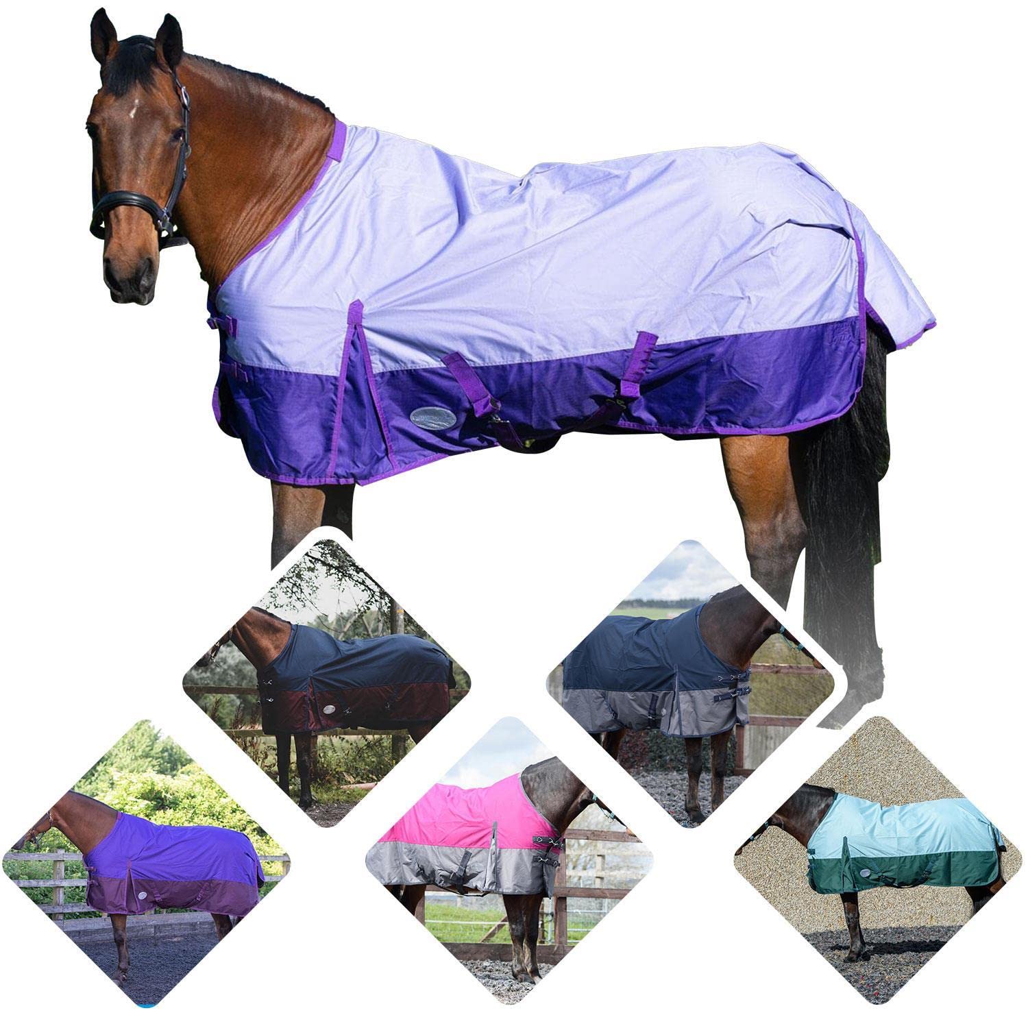 600D Lightweight Turnout Horse Rugs Regular Neck Teflon Coated |No Filling 0gsm | Nylon Lining Adjustable Leg Straps Cross Over Surcingles Rugs for Horse Lavender/Purple 6'0"