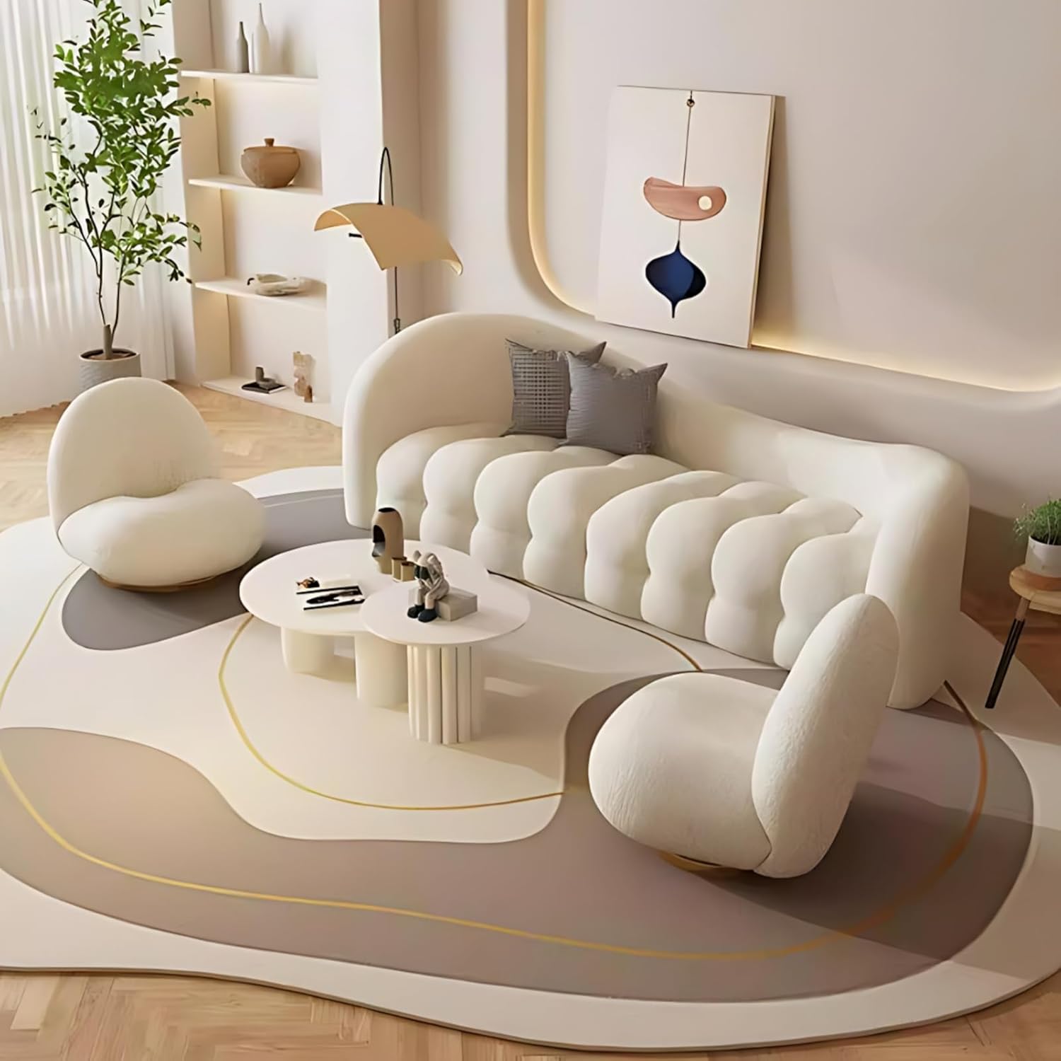 106.3IN Sofas for Living Room - Comfy Couches, Soft Fabric & Wide Armrest Design | Sofa Set for Living Room, Thick and Wide Seat Cushions, Irregular Coffee Table (Style B)