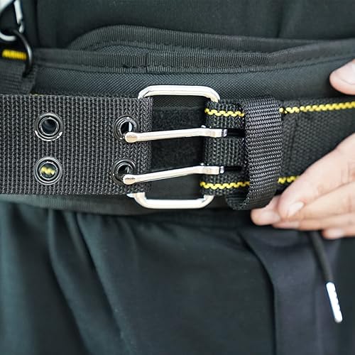 Miniatura 6 de Cinturón de herramientas acolchado con anillo en D para hombre, ajustable para cinturas de 32 a 50 pulgadas, cinturón de trabajo resistente, hebilla