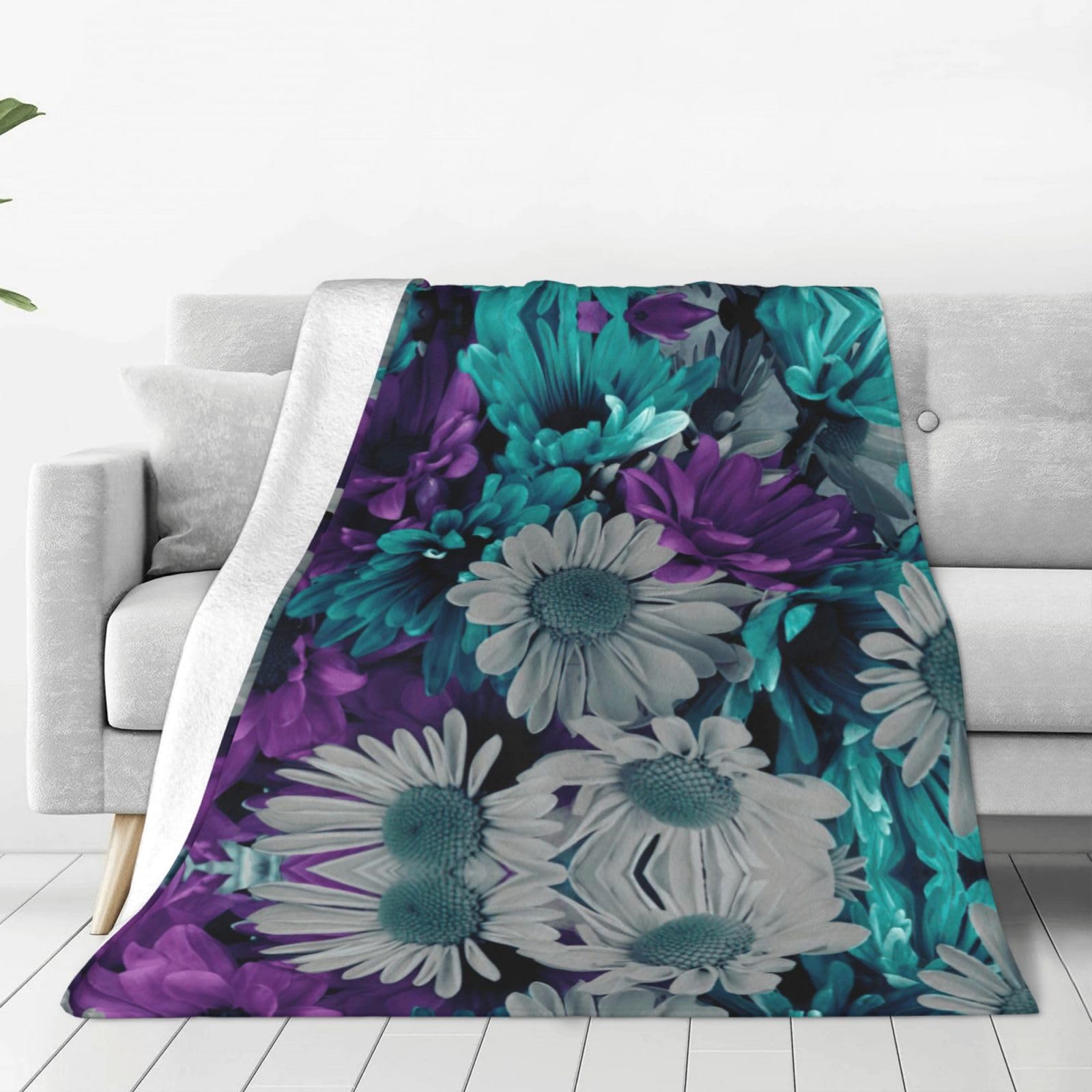 Couverture polaire velours à fleurs colorées pour canapé
