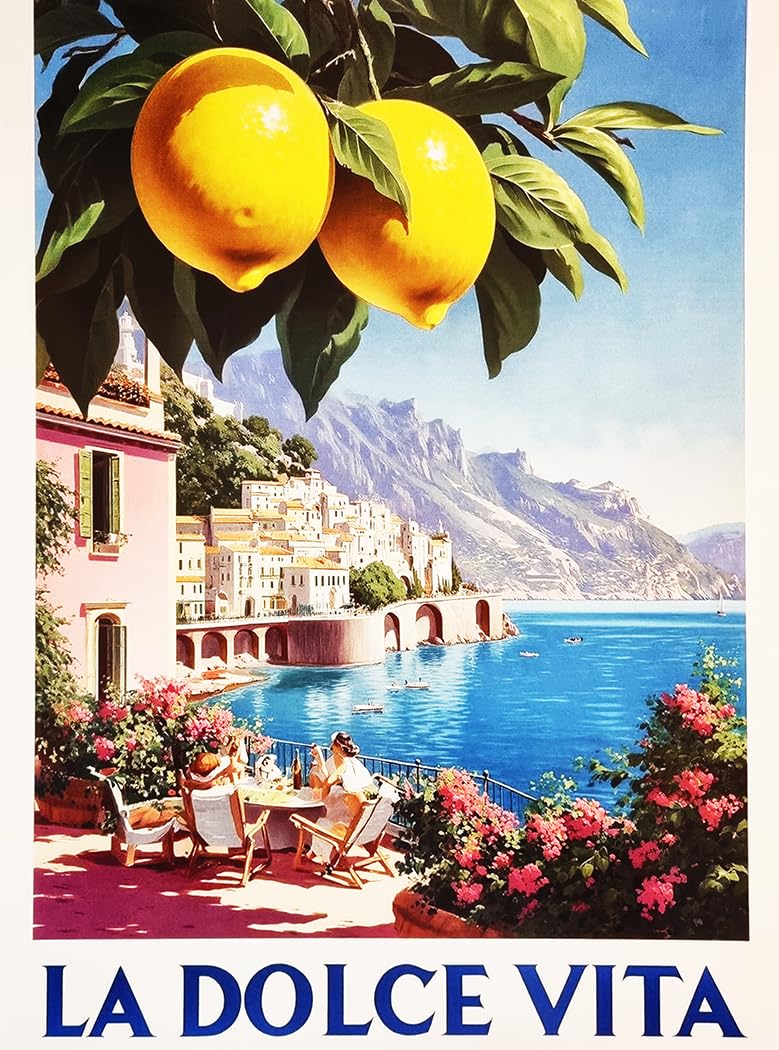 KUSTOM ART Affiche Décorative Murale Paysages et Villes Vue Amalfi La Dolce Vita Italie Impression Papier Satiné 40x30cm