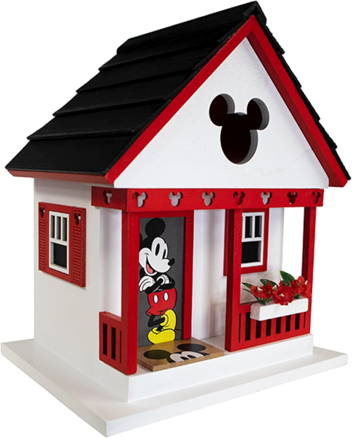 Home Bazaar Mickey Deluxe Cottage Bird House – Disney Themed Wooden Outdoor Birdhouse with Mickey Shaped Entry Hole Decorative Trim and Cottage Design, Hanging Backyard Bird House